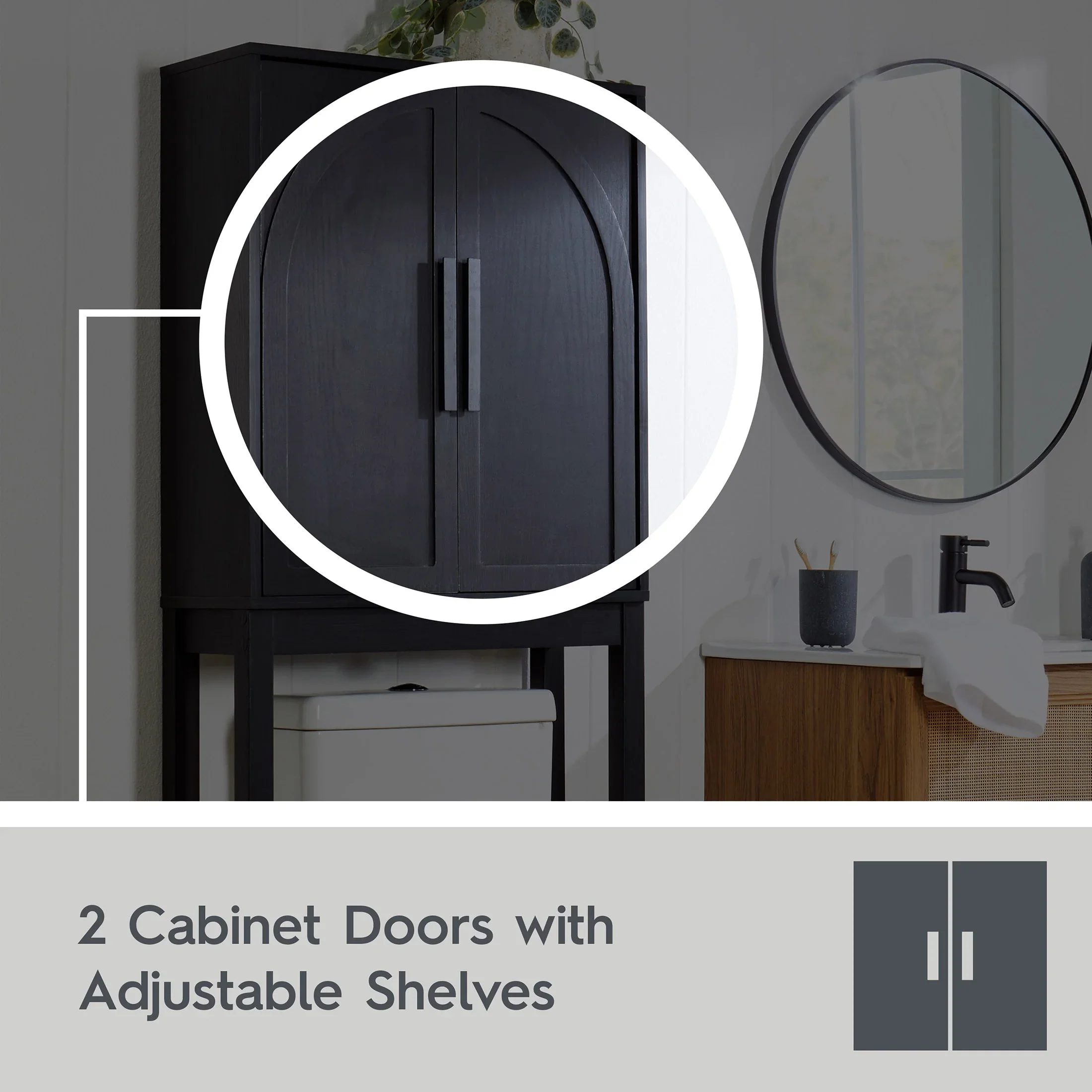 Better Homes & Gardens Juliet over-the-Toilet Space Saver Cabinet, 2 Adjustable Shelves, Black