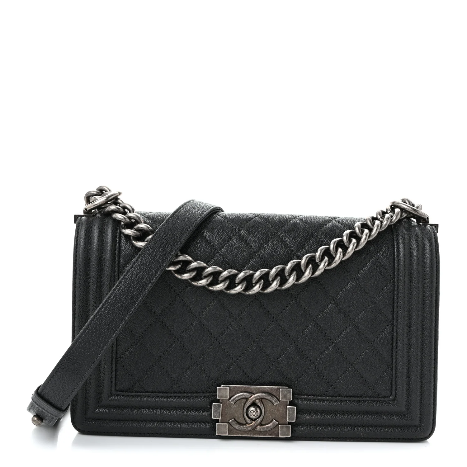 Caviar Quilted Medium Boy Flap Dark Grey