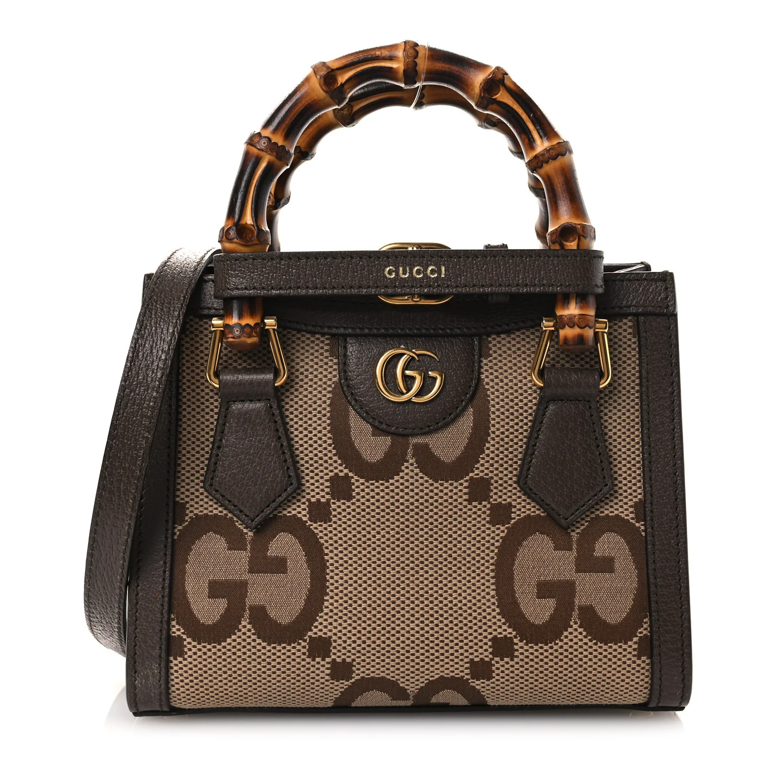 Monogram Jumbo GG Textured Dollar Calfskin Mini Diana Tote Bag Camel Ebony New Acero