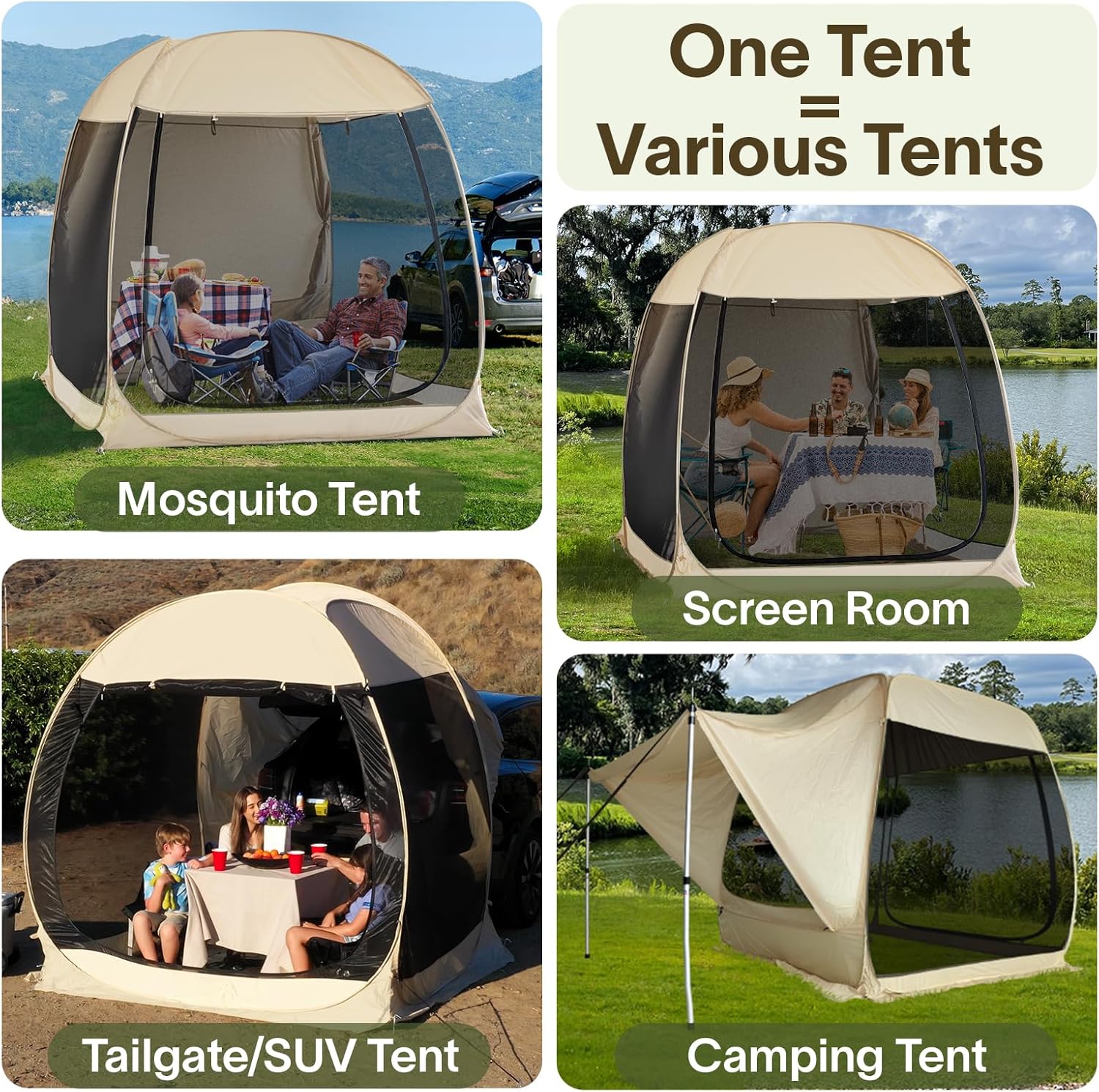 Gazebo moustiquaire pouvant accueillir 6, 10 ou 15 personnes. Tente de style igloo avec moustiquaire latérale. Idéal