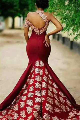 Charming Burgundy Mermaid Long Lace Appliqued Sleeveless Prom Dresses DMG47