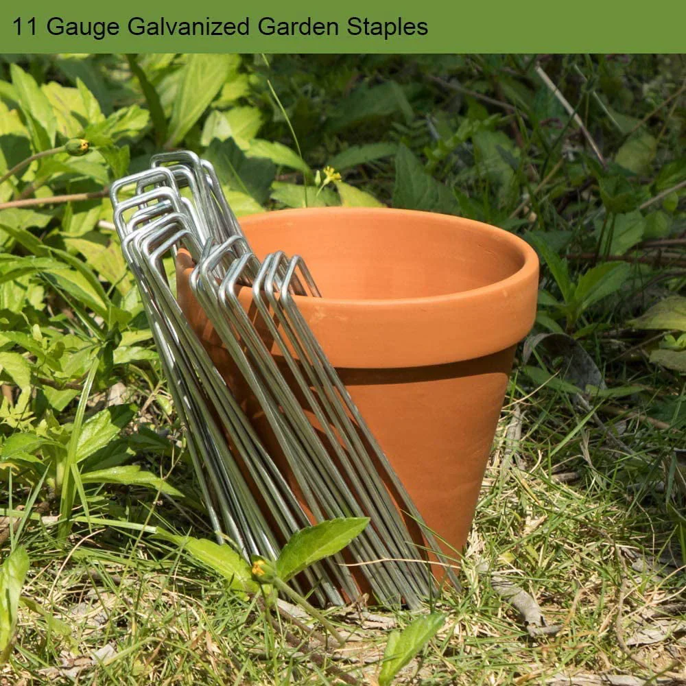 AAGUT 50PCS 6 11 Gauge Garden Stakes Pins, Landscape Staples U-Shaped Galvanized Lawn Stakes, Silver