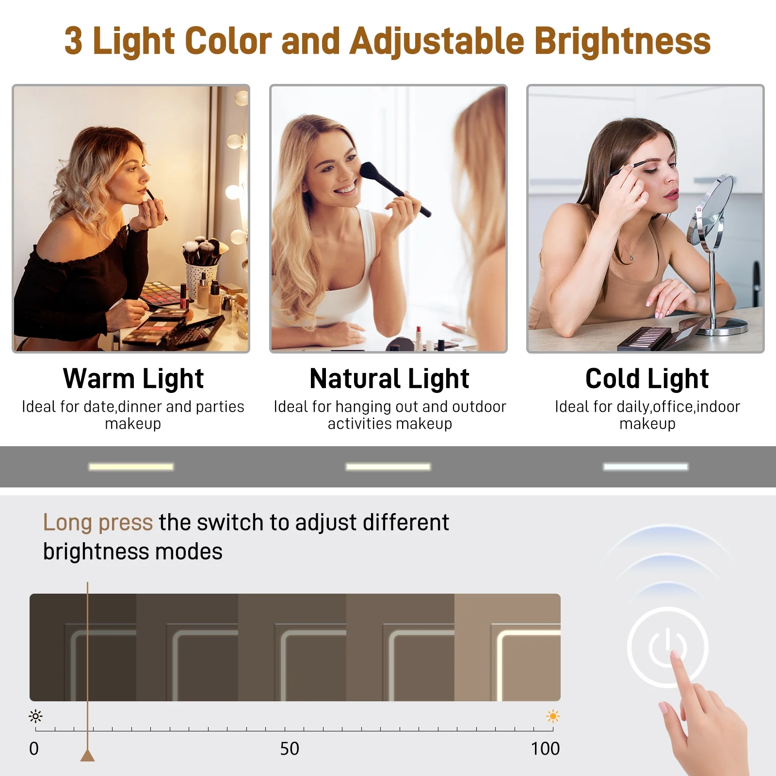 62'' Large Vanity Desk w/60000-color LED Lights, Tempered Glass Top, Power Outlet, Makeup Vanity Table w/ 3 Lights Mode Mirror, 9 Drawers, 2 RGB Cabinets, LED Dressing Table for Girls, Women(White-62'') - Image 5