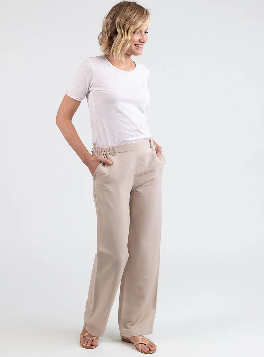 Pantalon femme large lin beige