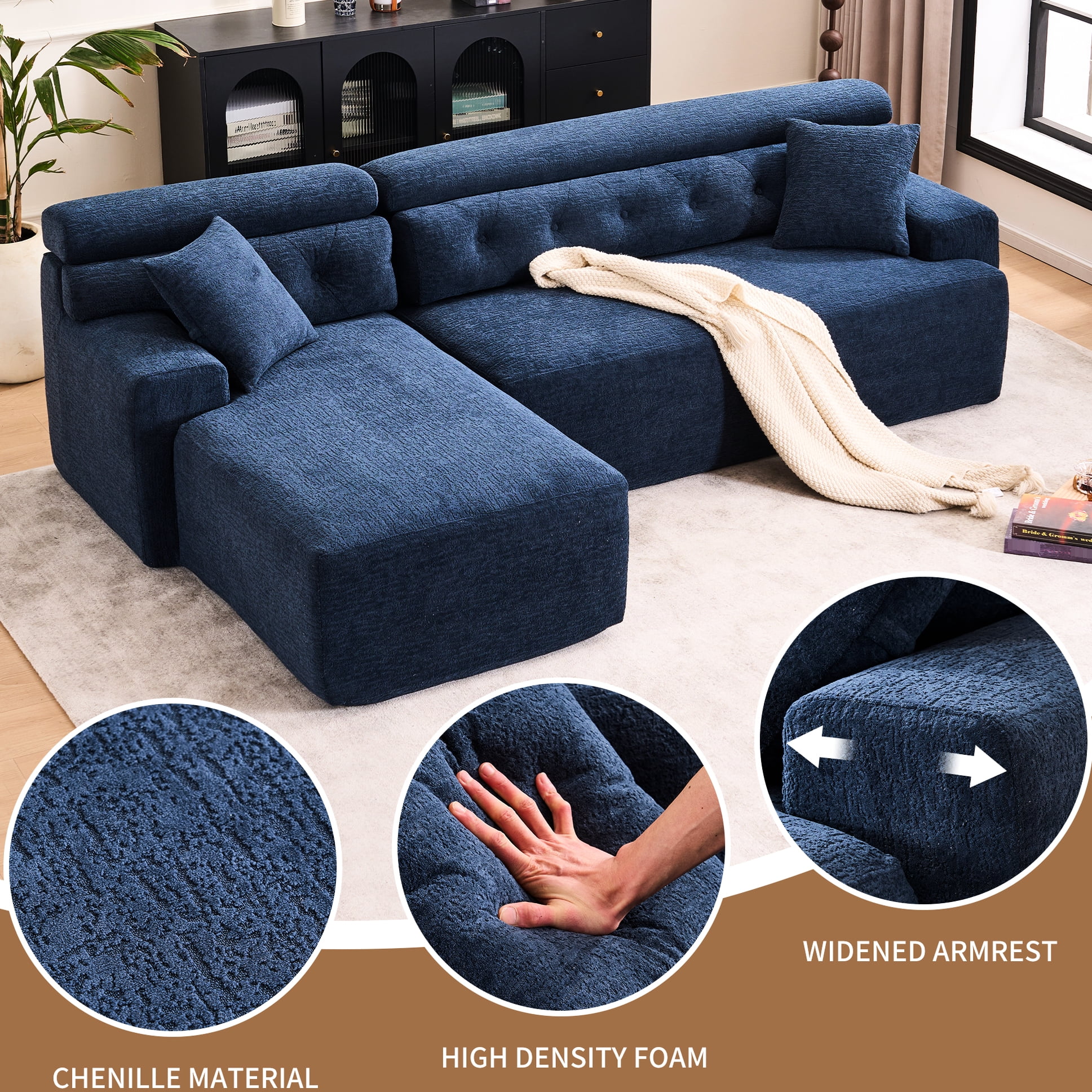 4 Compression , Antique Blue Home Decor With Wider , Deep Seat Elevated For Chic Living Couch Room Furniture Deeper Back Relax(Antique Blue) - Image 8