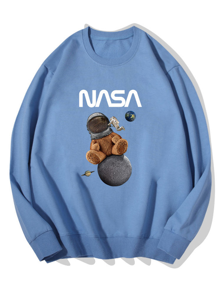 Sweat-shirt en coton imprimé ours de l'espace