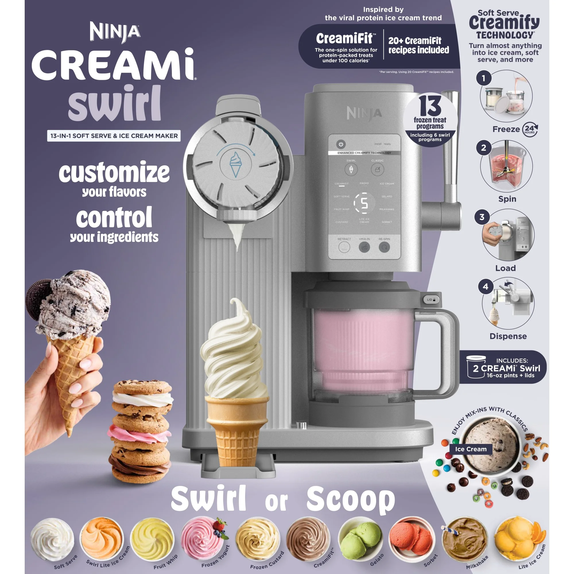Ninja Swirl? by Creami? Soft Serve and Ice Cream Maker, 13 One - Touch Programs, NC701
