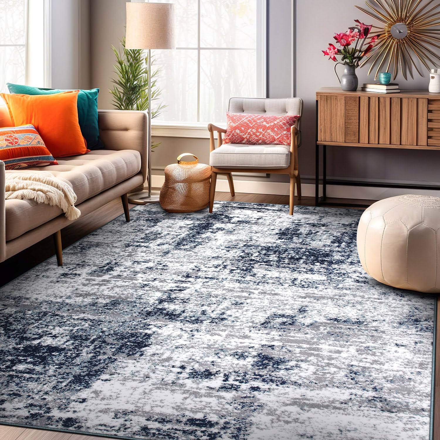 Rugshop Distressed Abstract Area Rug 5' x 7' Blue