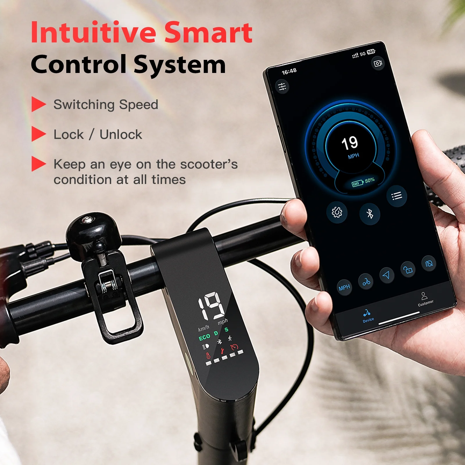 Electric Scooter Adult, 350W Motor, 21 Miles Long Range, 19 mph 8 5" Pneumatic tire Folding Commuter Electric Scooter for Adults Teens, Superior Performance Smart App Dual Braking(Black) Image 5
