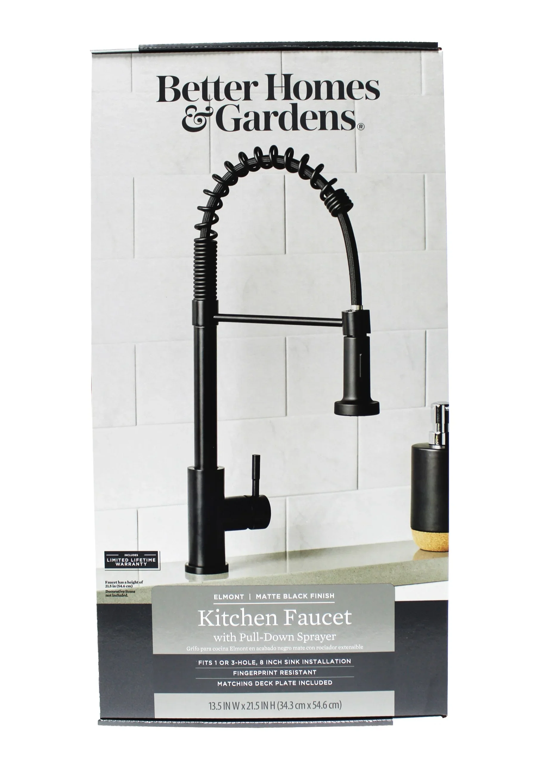 Better Homes & Gardens Elmont Single Handle Pull-Down Kitchen Faucet with Spring Neck, Matte Black