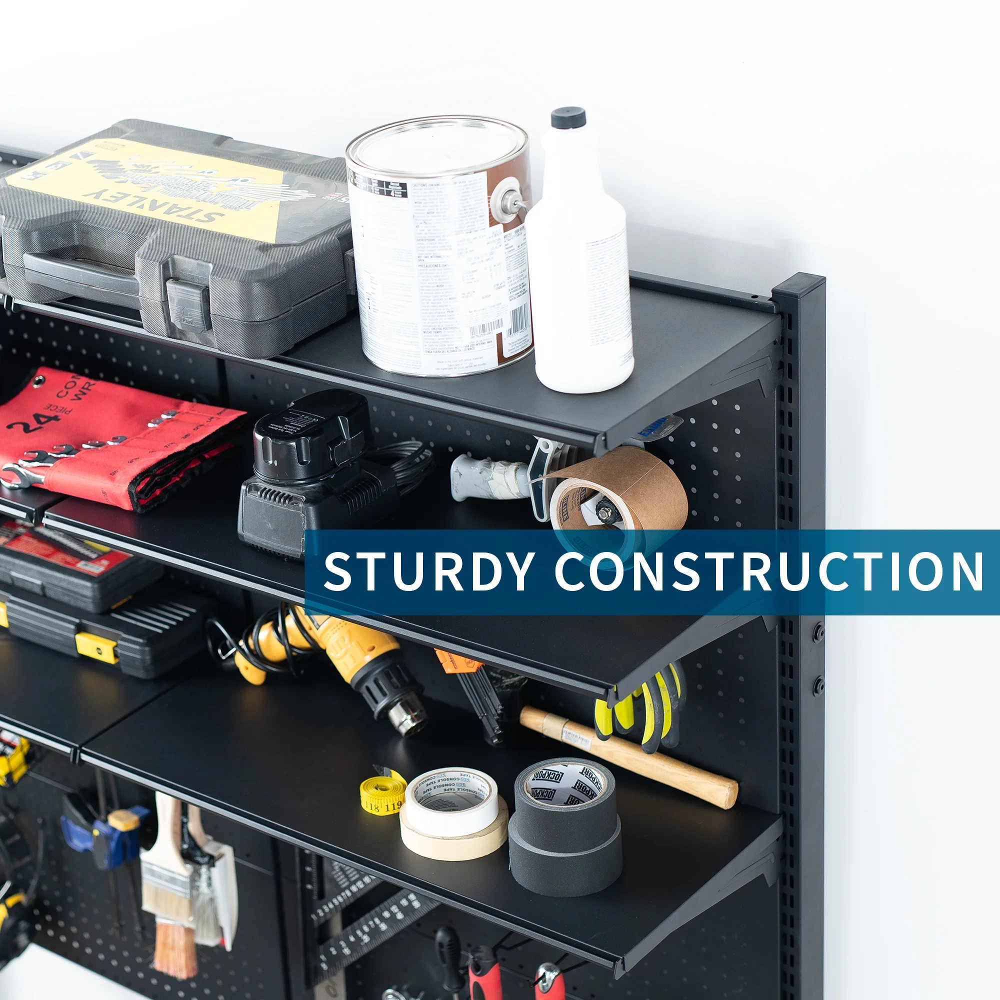Black Freestanding Modular Pegboard System with 3 Tier Organization Image 6