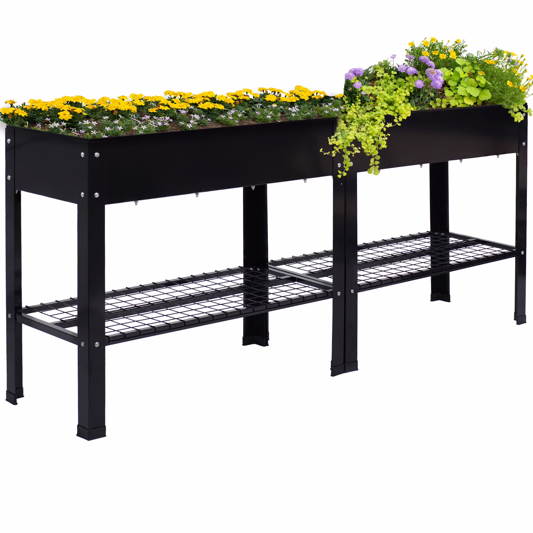 Sunnydaze 35.75 x 16 x 31.75 Black Galvanized Steel Raised Garden Bed, Set of 2