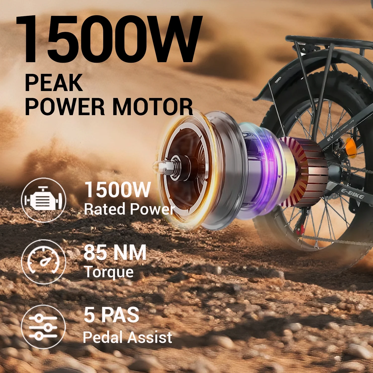 3000W Peak Dual Motor E-Bike, 52V 25AH Battery Elec-tric Bike for Adults, 35MPH Mountain AWD 7-Speed Snow E-Bike with 24" x 4.0 Fat Tire for Mountain Snow Hunting Commuting(Gold) - Image 4