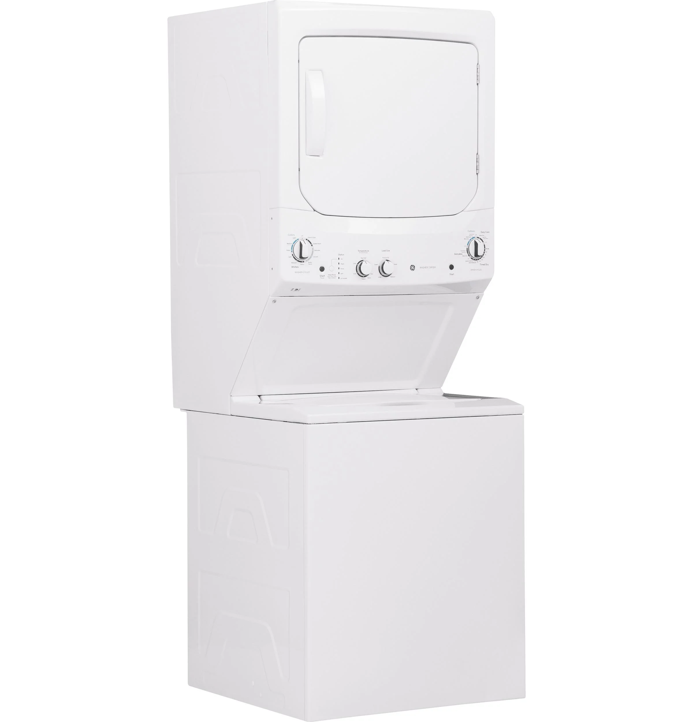 GE Unitized Spacemaker 3.8 DOE Cu. Ft. Stainless Steel Washer and 5.9 Cu. Ft. Gas Dryer