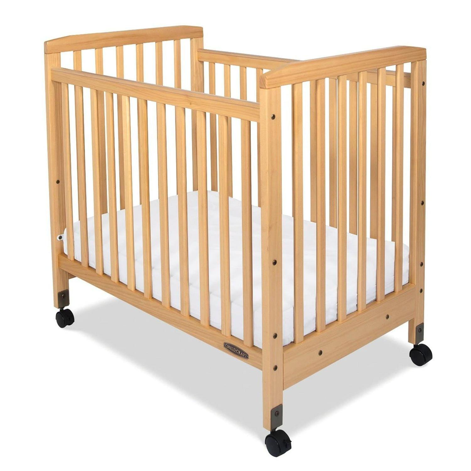 Bristol Compact Portable Crib with 3#8243; Mattress. Durable Wood Frame. Quiet Casters. Natural - Image 2