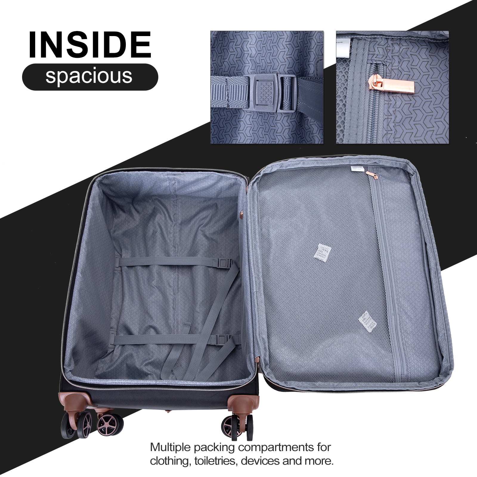 Travelhouse 4 Piece Luggage Set Softside Expandable Lightweight Suitcase with Double Spinner Wheels.(Black)
