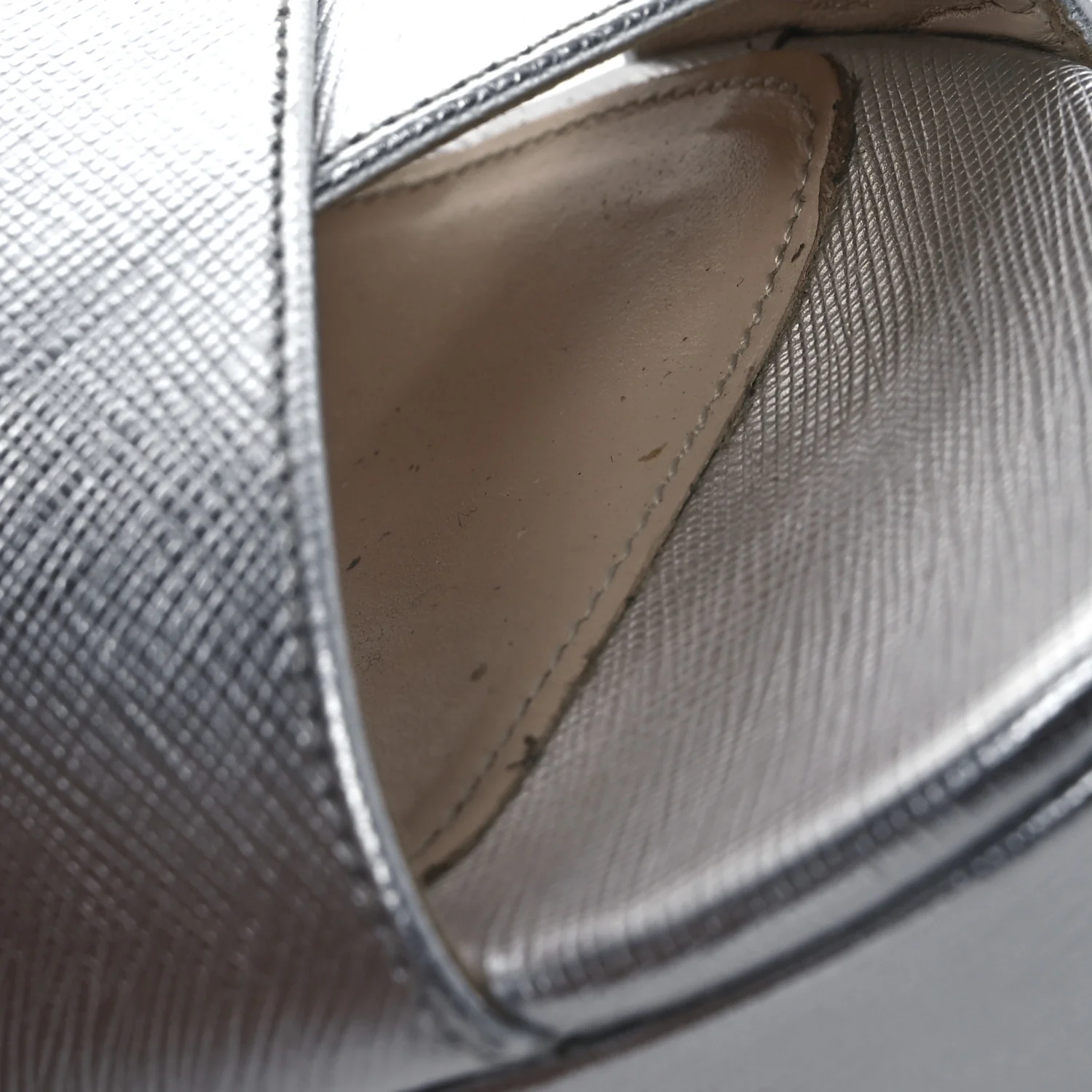Metallic Saffiano Crisscross Platform Sandals 41 Silver