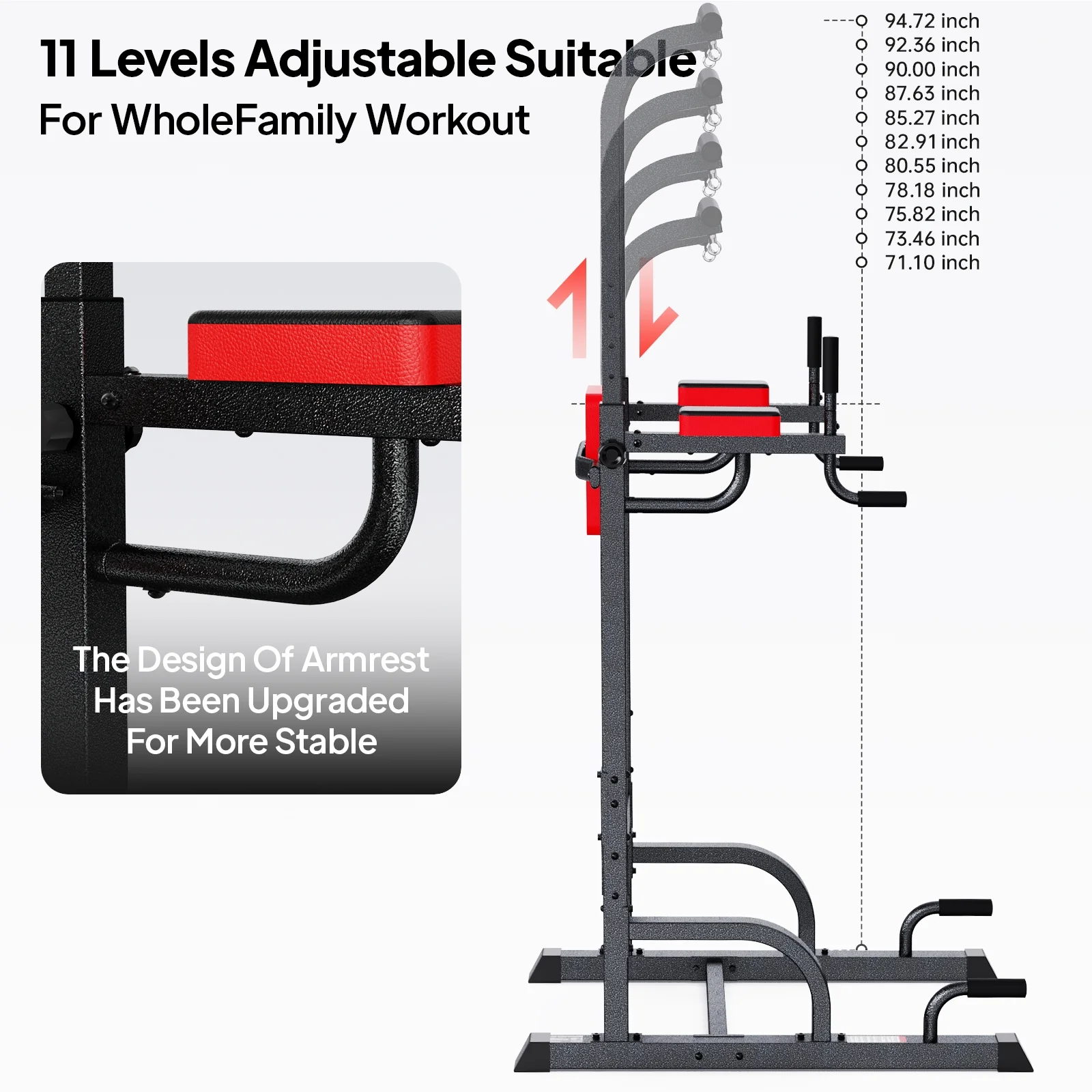 Multifunction Power Tower Pull up Bar Dip Station Power Rack with Adjustable Backrest for Home Gym Strength Training Workout Equipment Max Weight 480lbs(Model 1) - Image 5