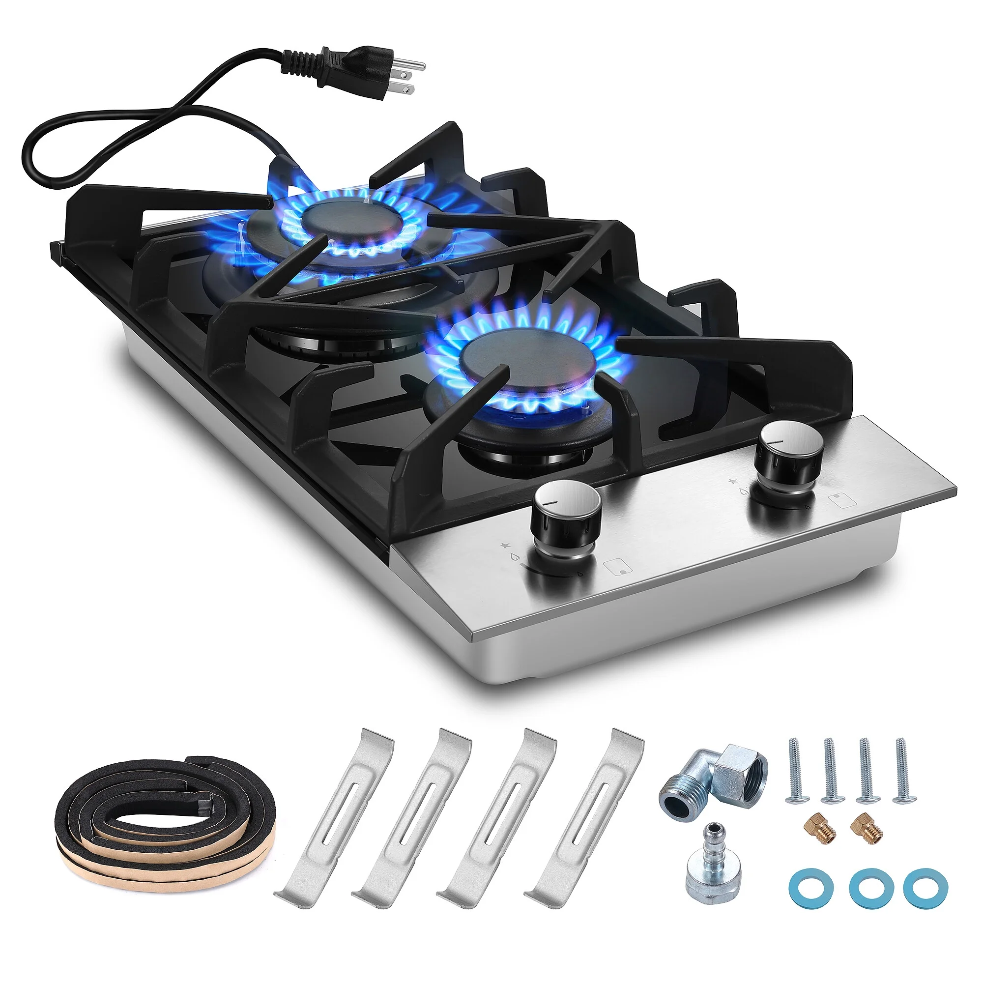 2 Burners Gas Cooktop Electric Stove Oven 12 inch NG/LP Gas Stainless Flame-Out Proof - Image 3