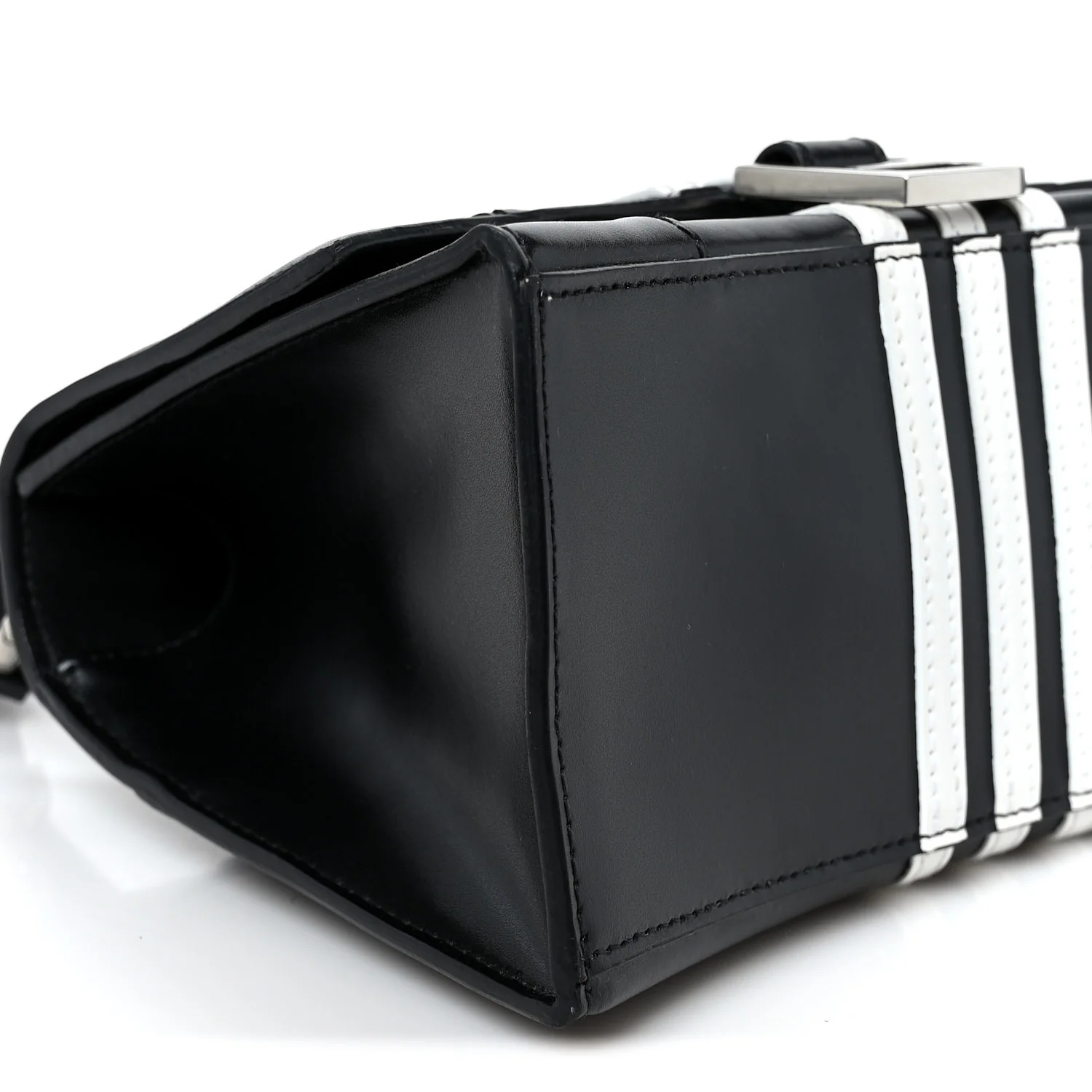 X ADIDAS Shiny Box Calfskin Small Hourglass Top Handle Bag Black White
