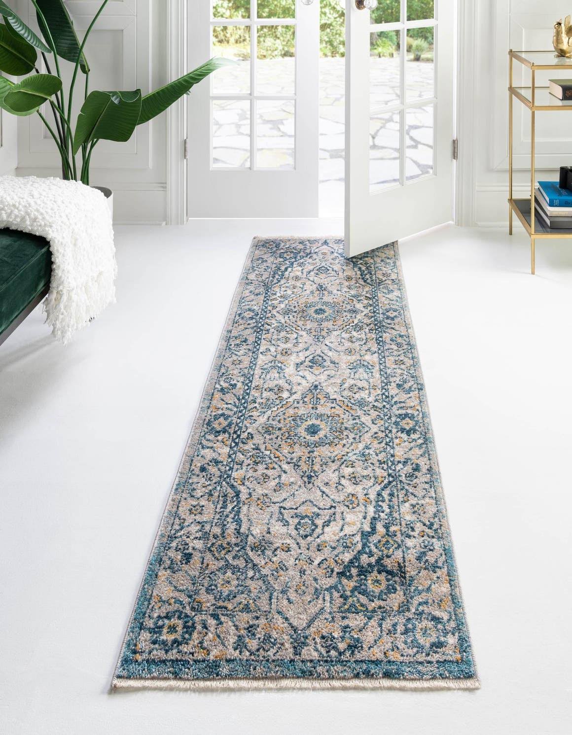 Lola 16 ft Runner Gray Bohemian, Floral Area Rug