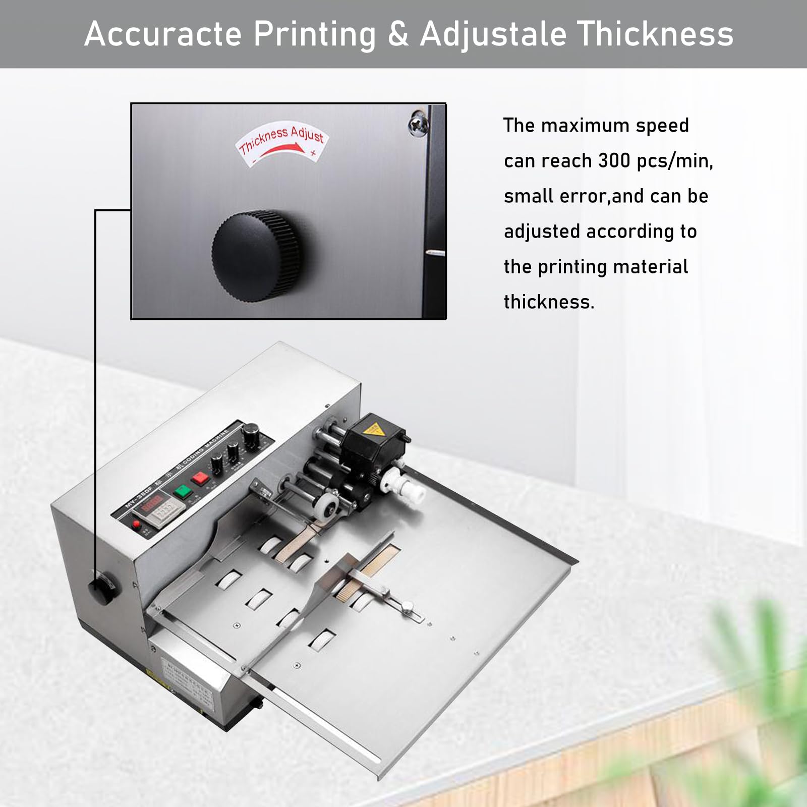 MY-380F Solid-Ink Coding Machine Automatic Coding Machine Widened Ink Wheel Coding Machine Label Coding Date Paper Printer Printing,Silver Stainless Steel Widened 110V