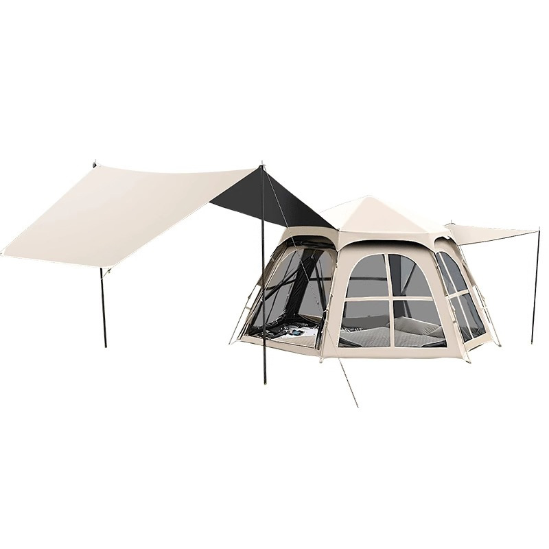 Outdoor Camping Hexagonal Oxford Double Layer Tent Foldable Portable Black Sunscreen Canopy 2-In-1 Automatic Quick Opening Tent