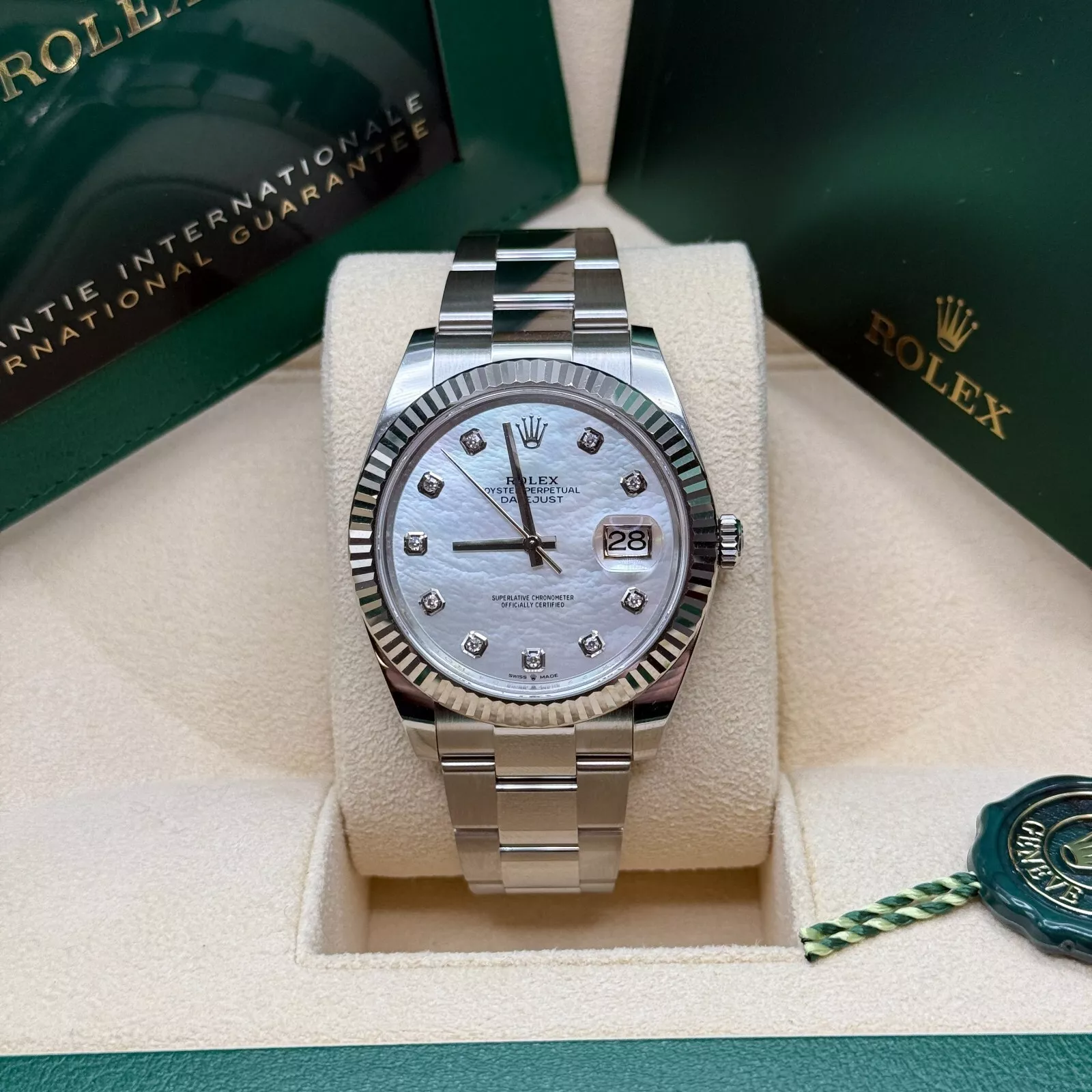 [Super Clone]RLX  Datejust 41 Mother of Pearl Diamond Stainless Steel Fluted Oyster - 126334