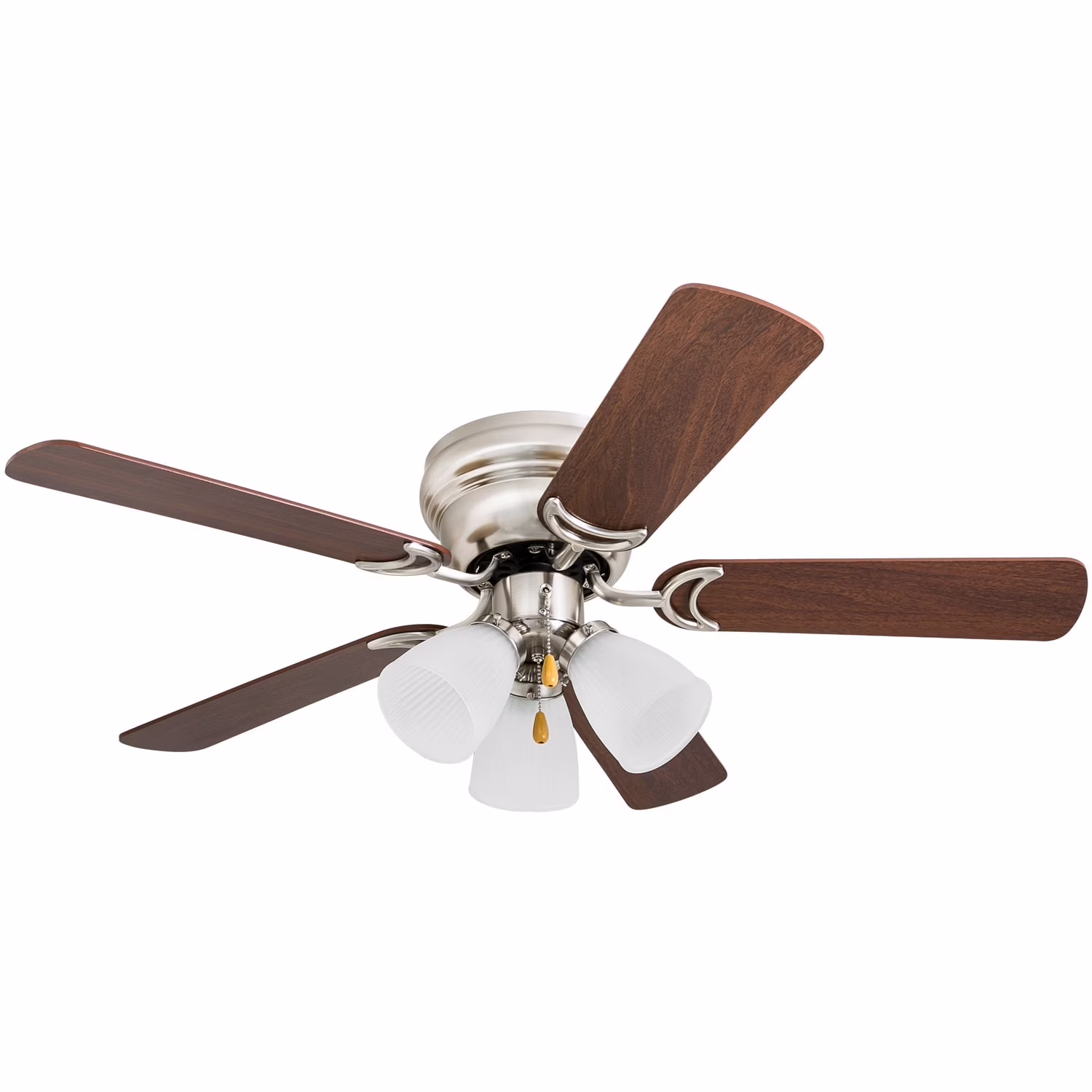 42" Satin Nickel Bedroom Hugger Ceiling Fan with Lights