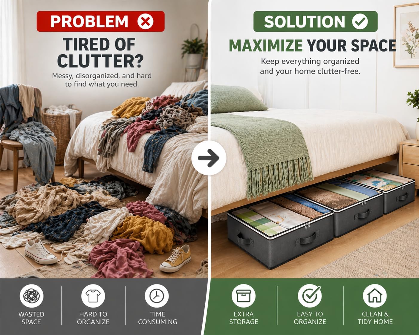 Under Bed Storage Containers 90L, Set of 4 Bags