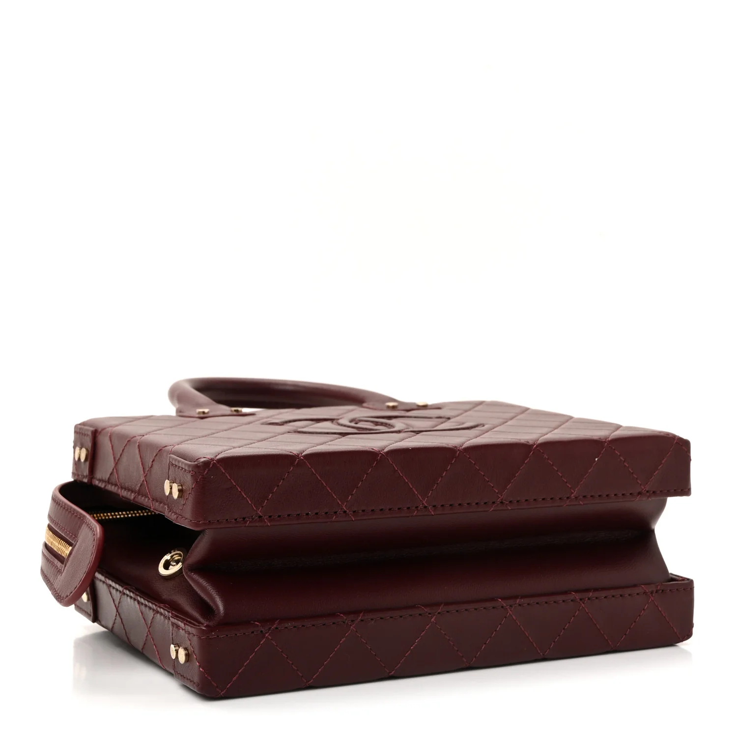 Calfskin Quilted Studded Square Vanity Case Burgundy