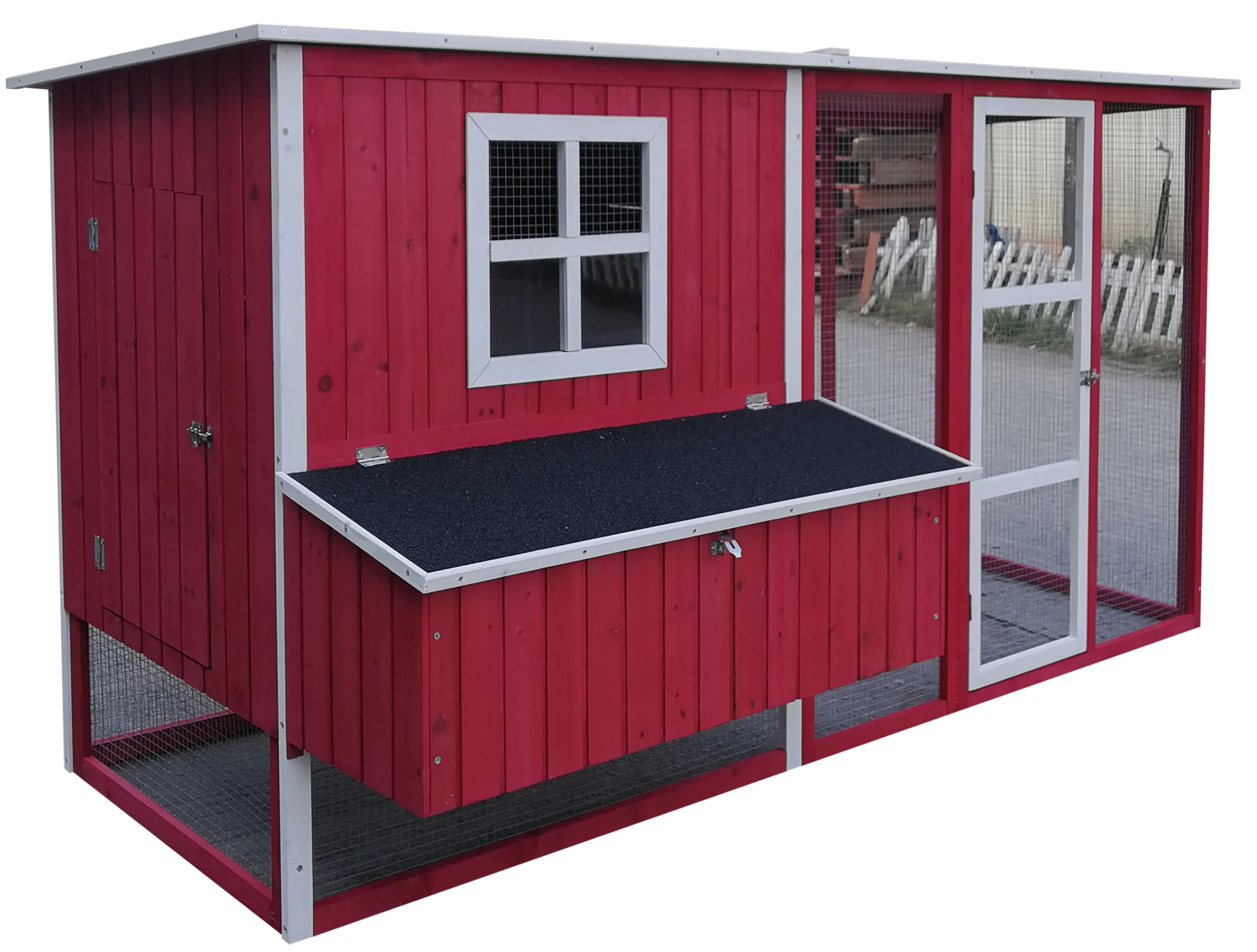 Wooden Portable Backyard Chicken Coop and Run with Chicken Coops, Red Fits 4-6 Chickens - Image 7