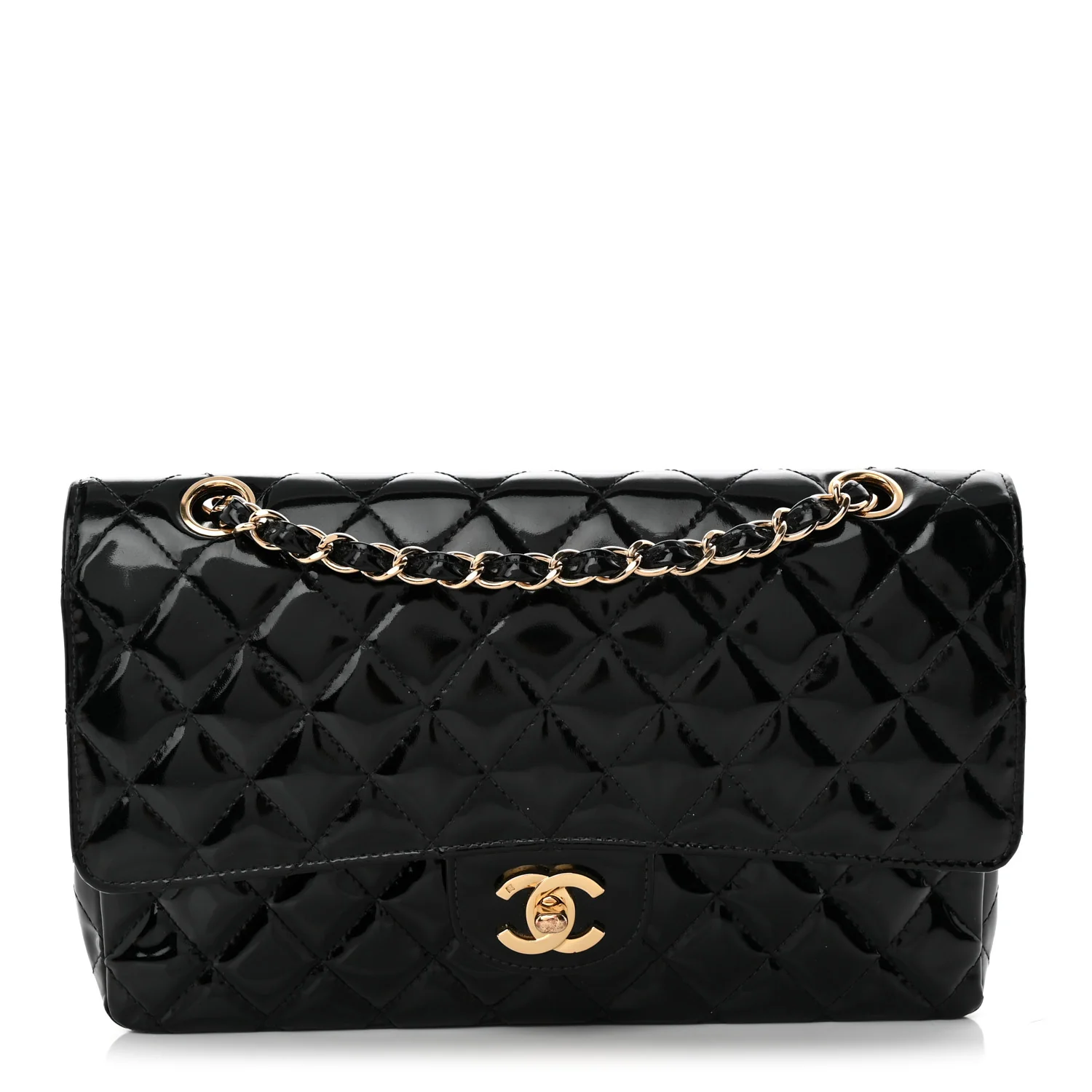 Patent Quilted Medium Double Flap Black