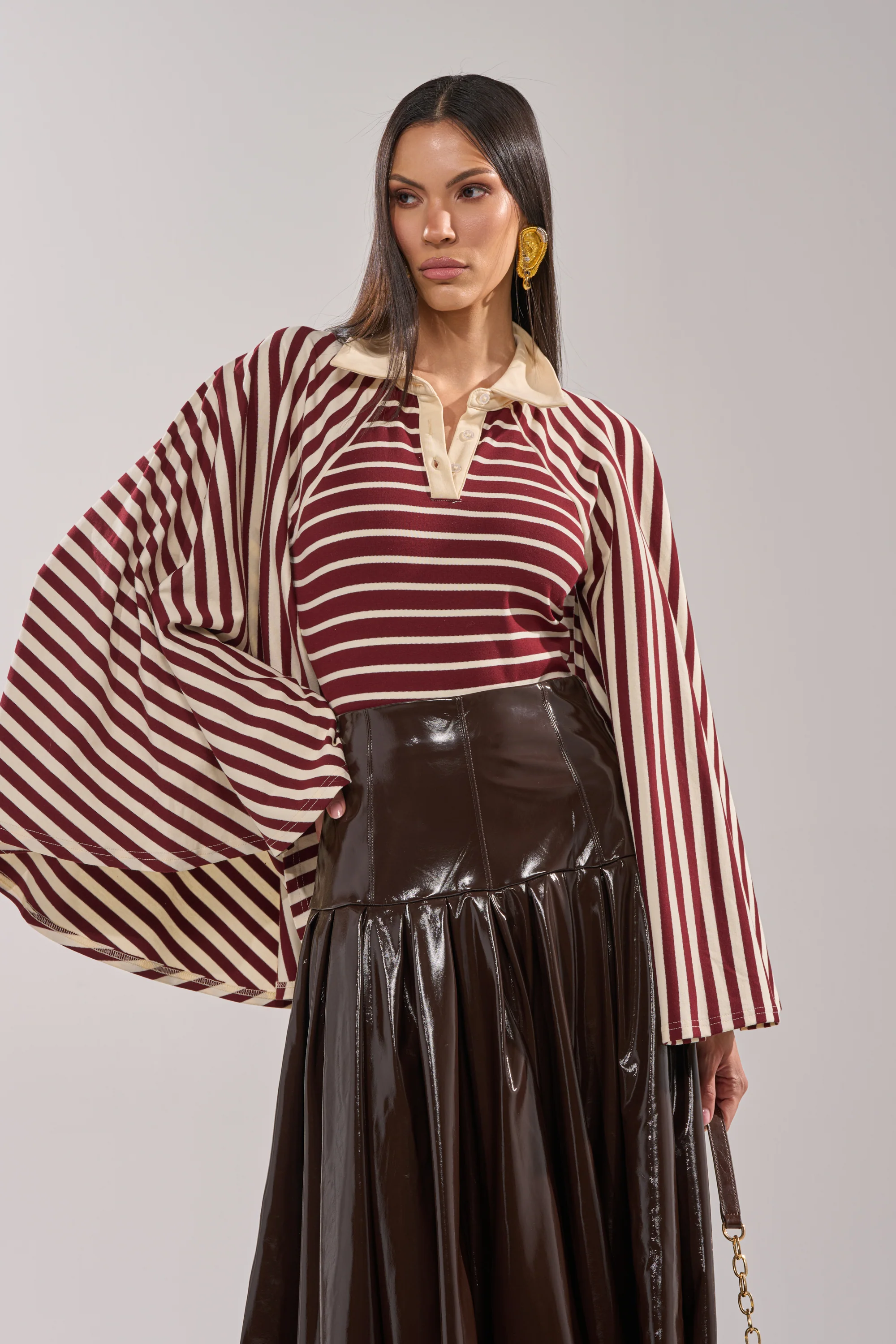 ALMA STRIPE COLLARED BODYSUIT - Akira Store