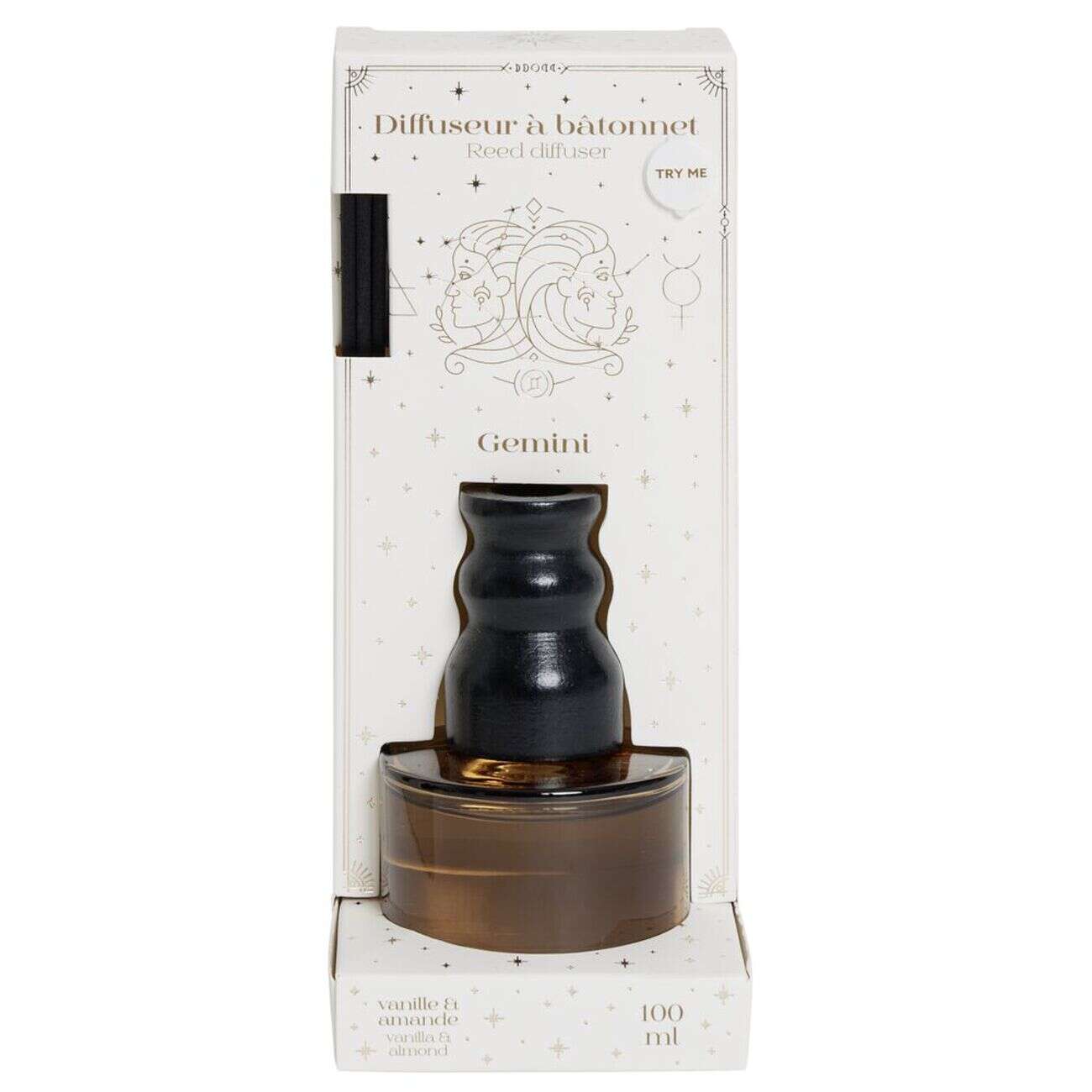 Diffuseur à bâtonnet senteur vanille verre signe astrologique 100ml (12 modèles)