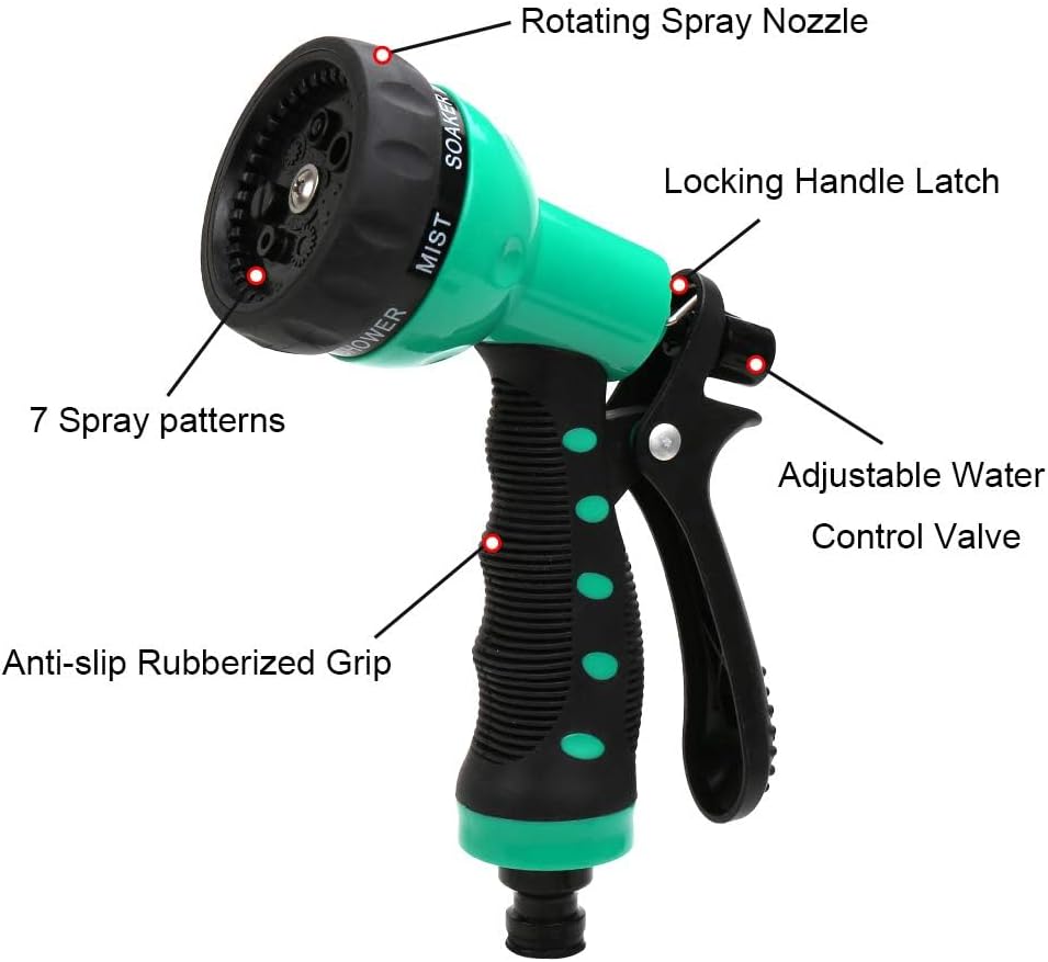 EVA Recoil Garden Hose 25ft - Includes 7 Pattern Spray Nozzle, Retractable Curly Water Hose (green)