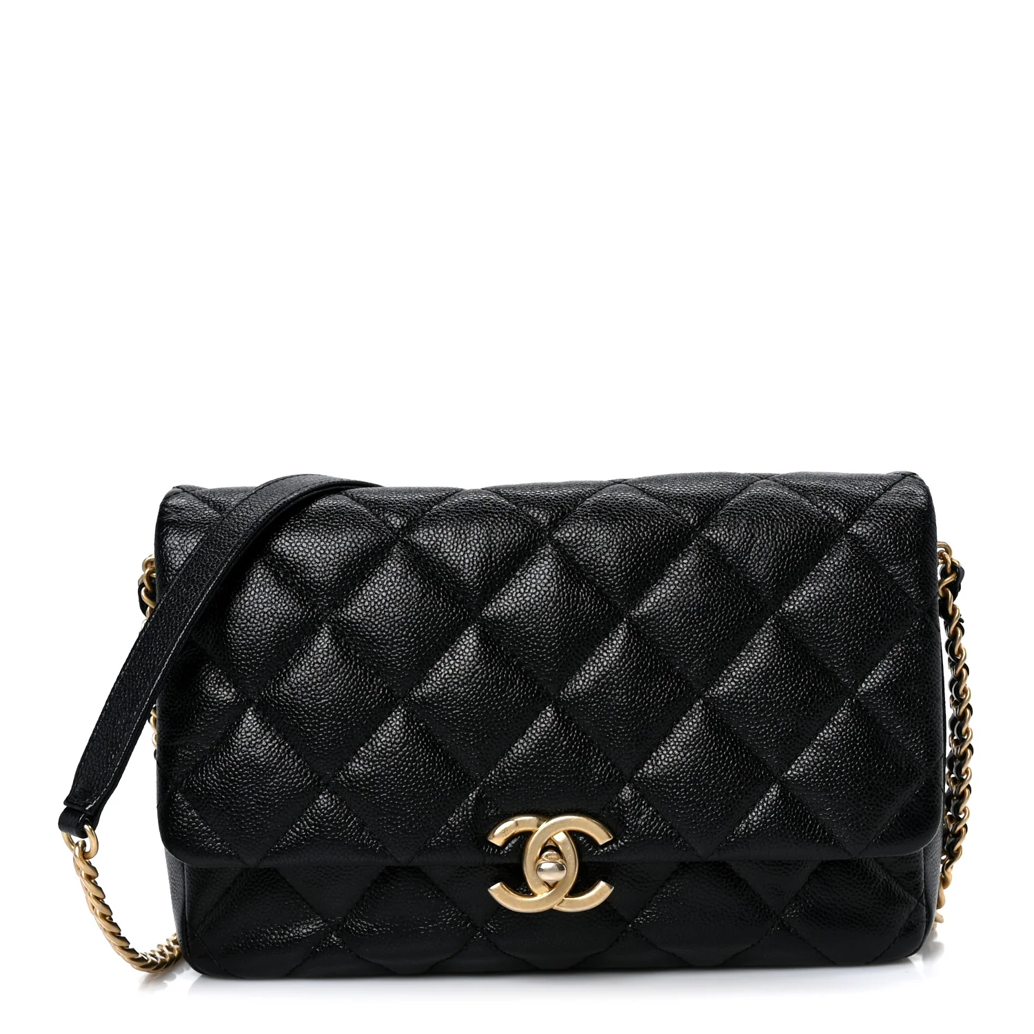 Shiny Caviar Quilted Large Chain Melody Flap Black