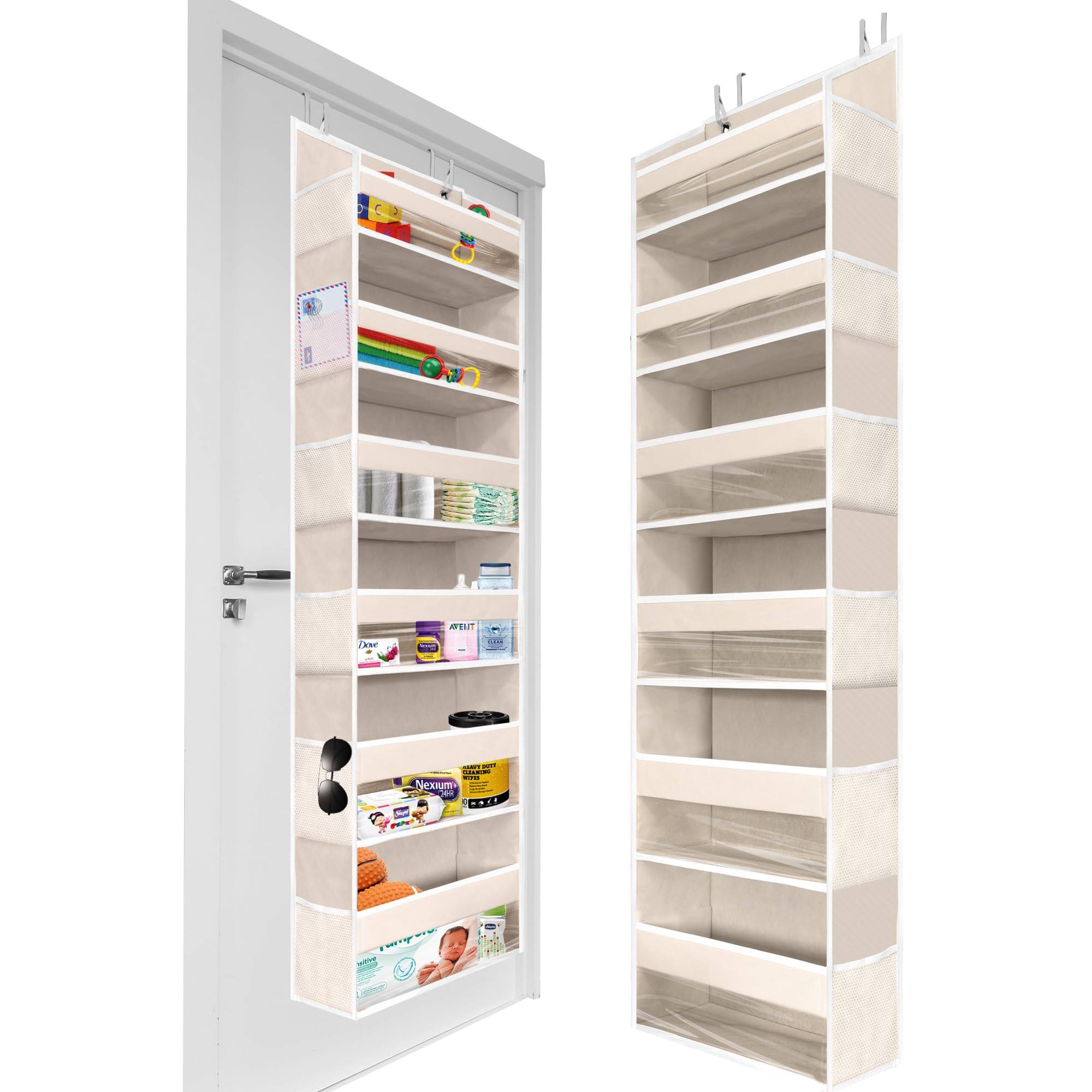 Homelux Theory Upgraded 1 PC Over The Door Organizer 55x14x6.7, 6 Large Capacity Front & 12 Mesh Side Pockets, Over Door Organizer Hanging Storage