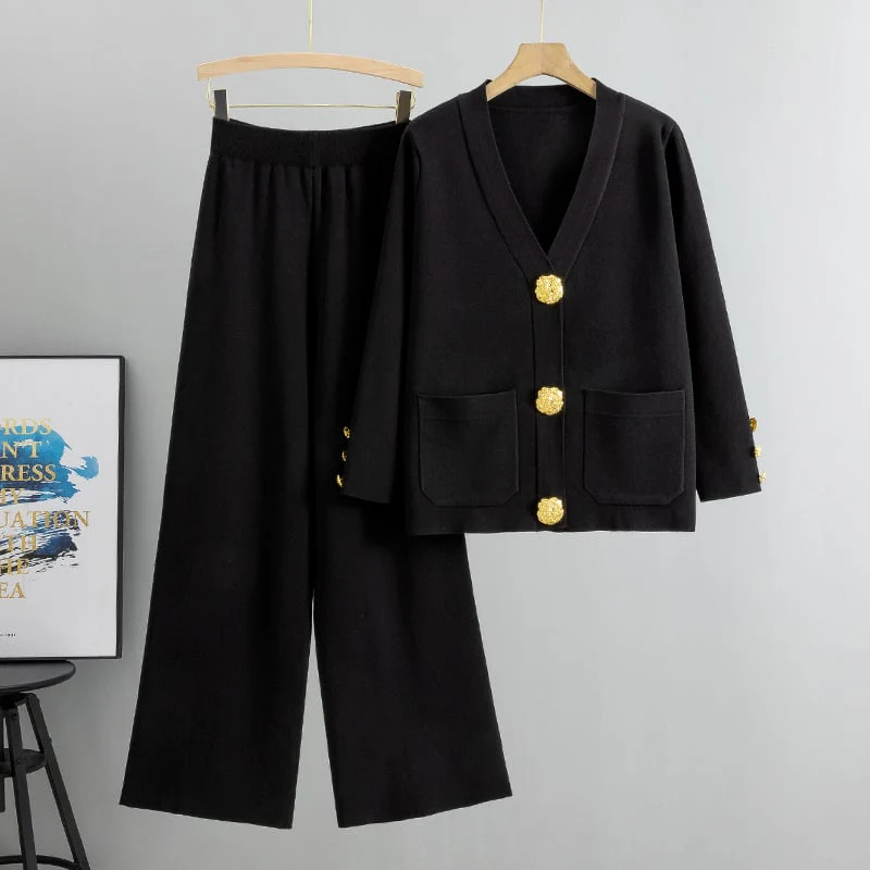 Ensemble pull en mélange de laine et pantalon à jambes larges