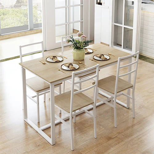 5 - Piece Dining Room Table Set, Compact Wooden Kitchen Table and 4 Chairs with Metal Legs Dinette Sets, Industrial Style Kitchen Table and Chairs for Dining Room & Small Space