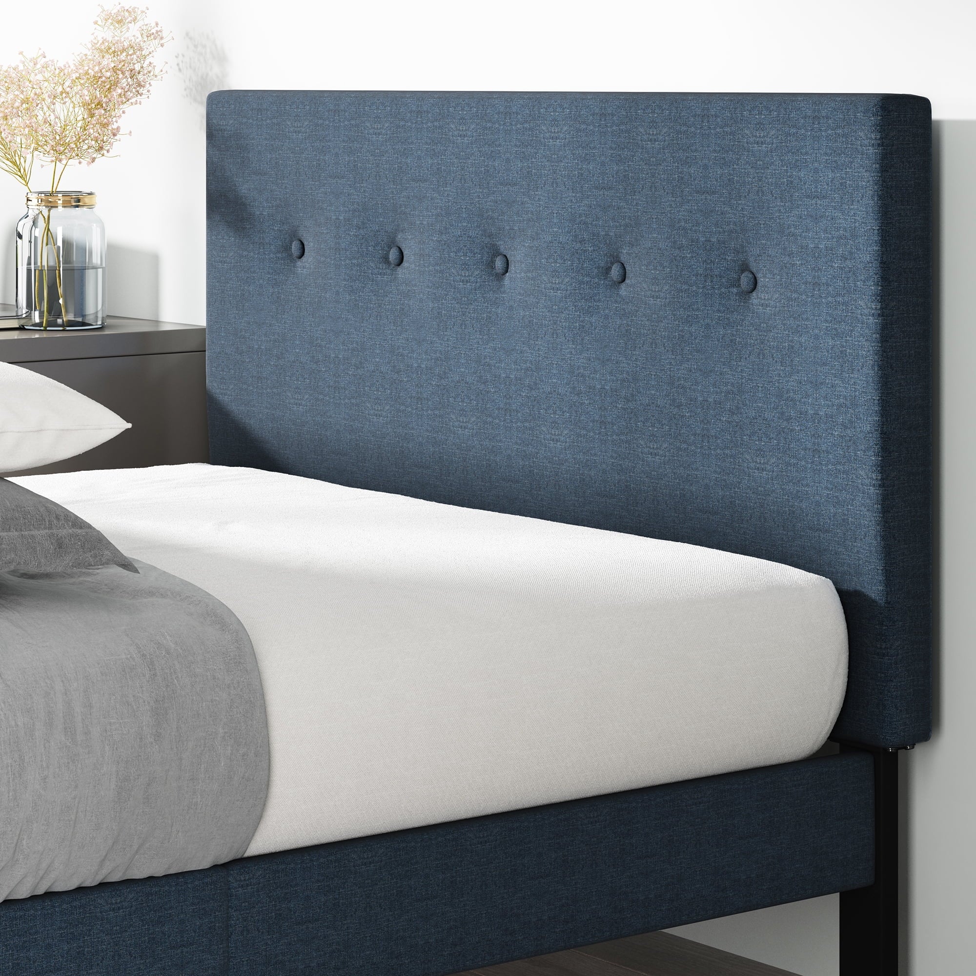 Zinus Omkaram 47" Upholstered Navy Platform Bed, Full(Full)