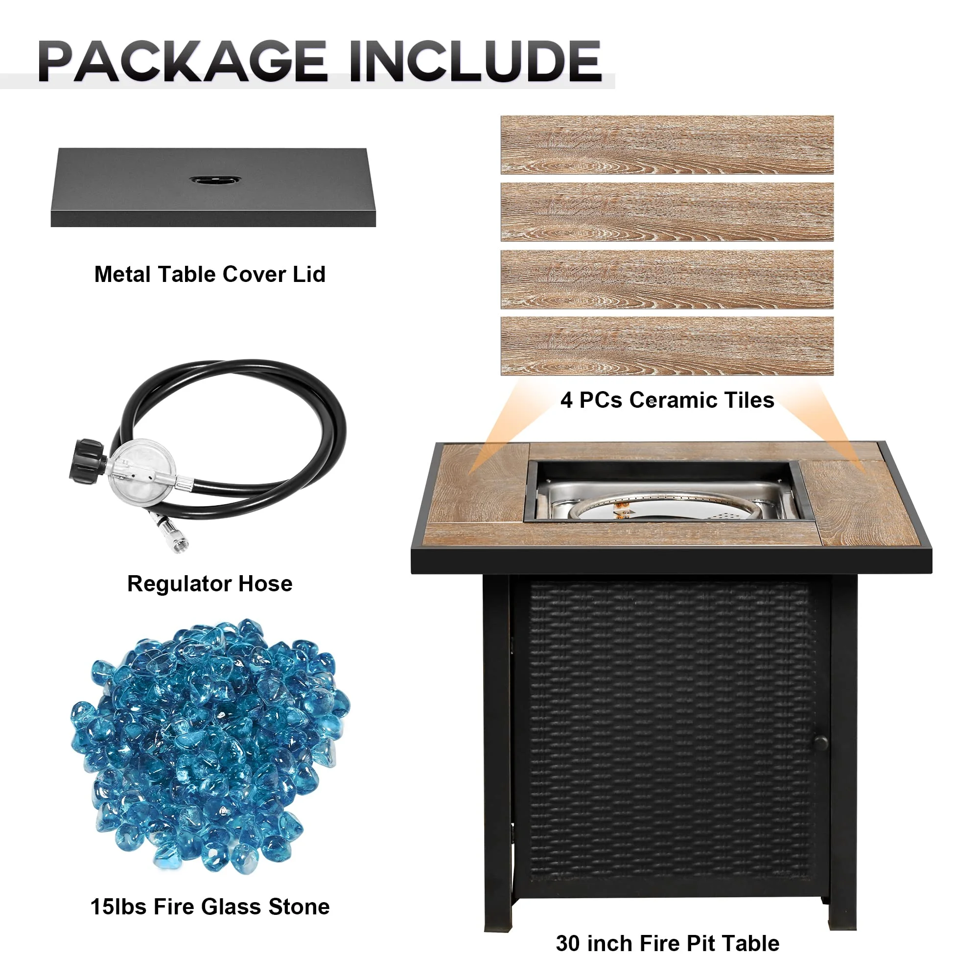 Propane Gas Fire Pit Table with Lid for Outside Backyard, Patio 50000 BTU 30 inch(Black-30'') - Image 2