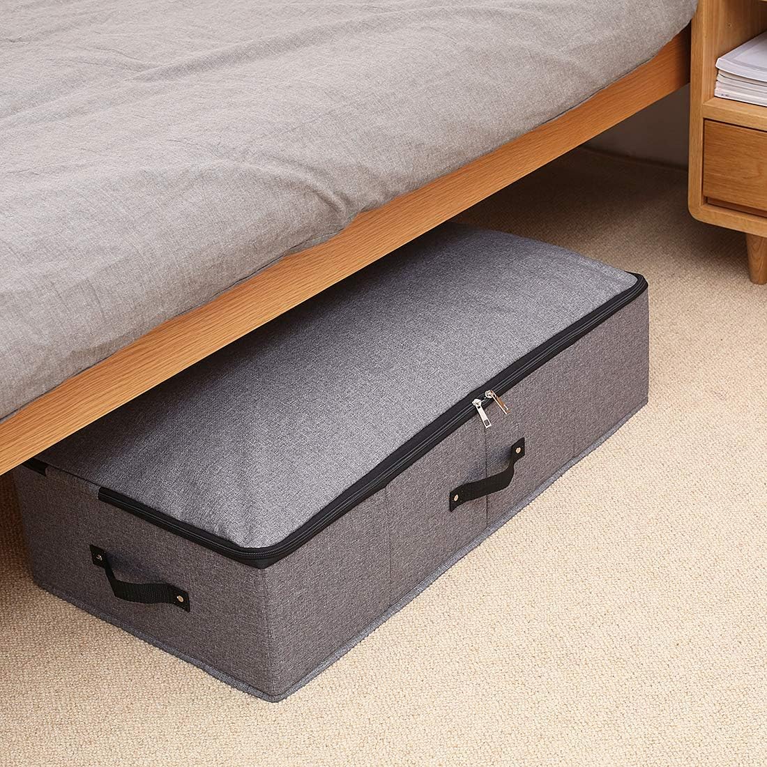 AMJ Large Under Bed Storage Containers, 3 Pack Closet Organizer Bins, Foldable Closet Organizer Storage for Blankets, Towels, Comforters, Sweaters, Linen Sheets, Wrapping Paper (Black Grey)