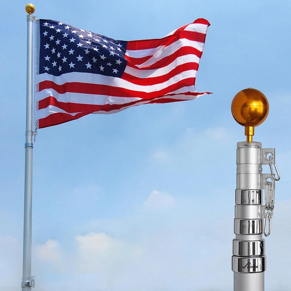 25Ft Telescopic 16 Gauge Aluminum Flag Pole with Solar Lights (25 ft) Flagpoles Image 2
