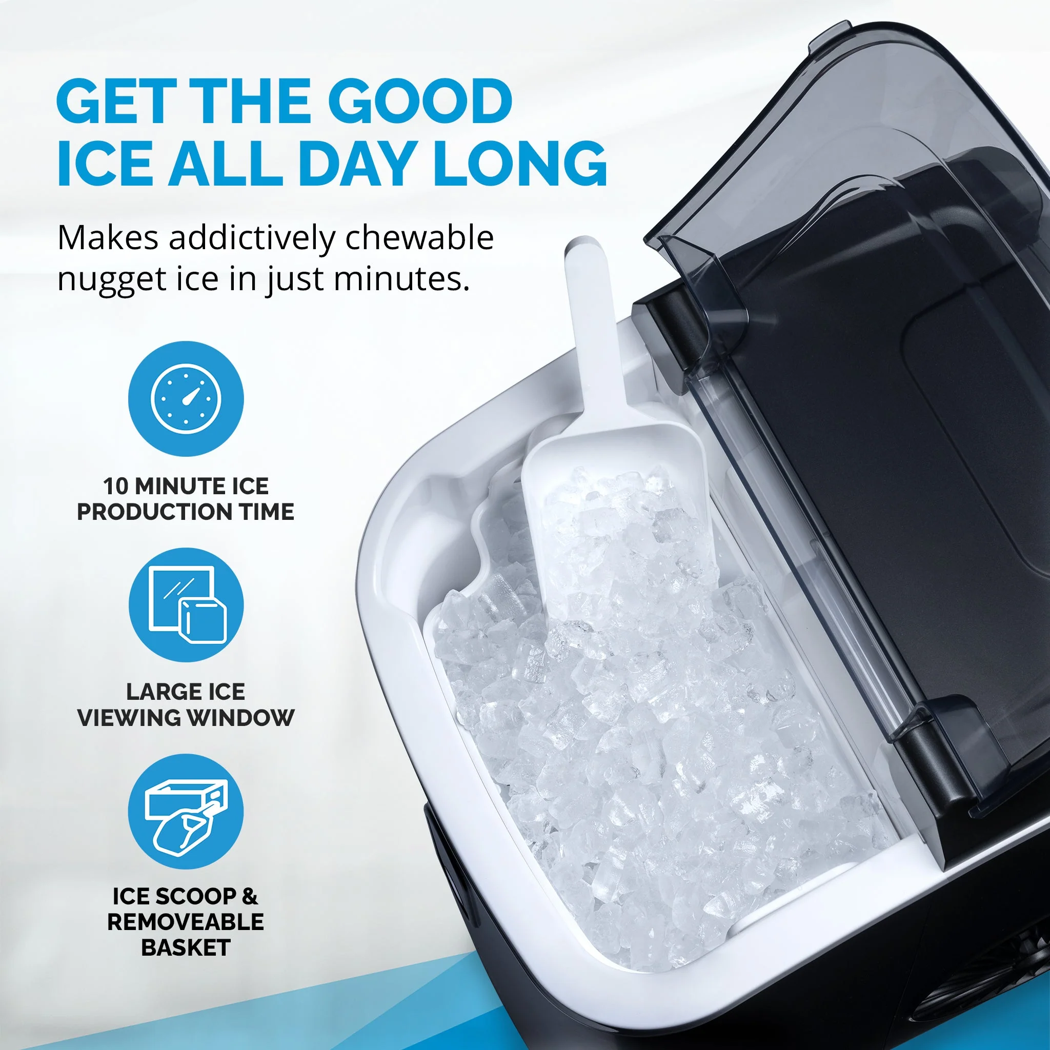 Newair Countertop Nugget Ice Maker in Matte Black or Stainless Steel, 26 lbs/Day