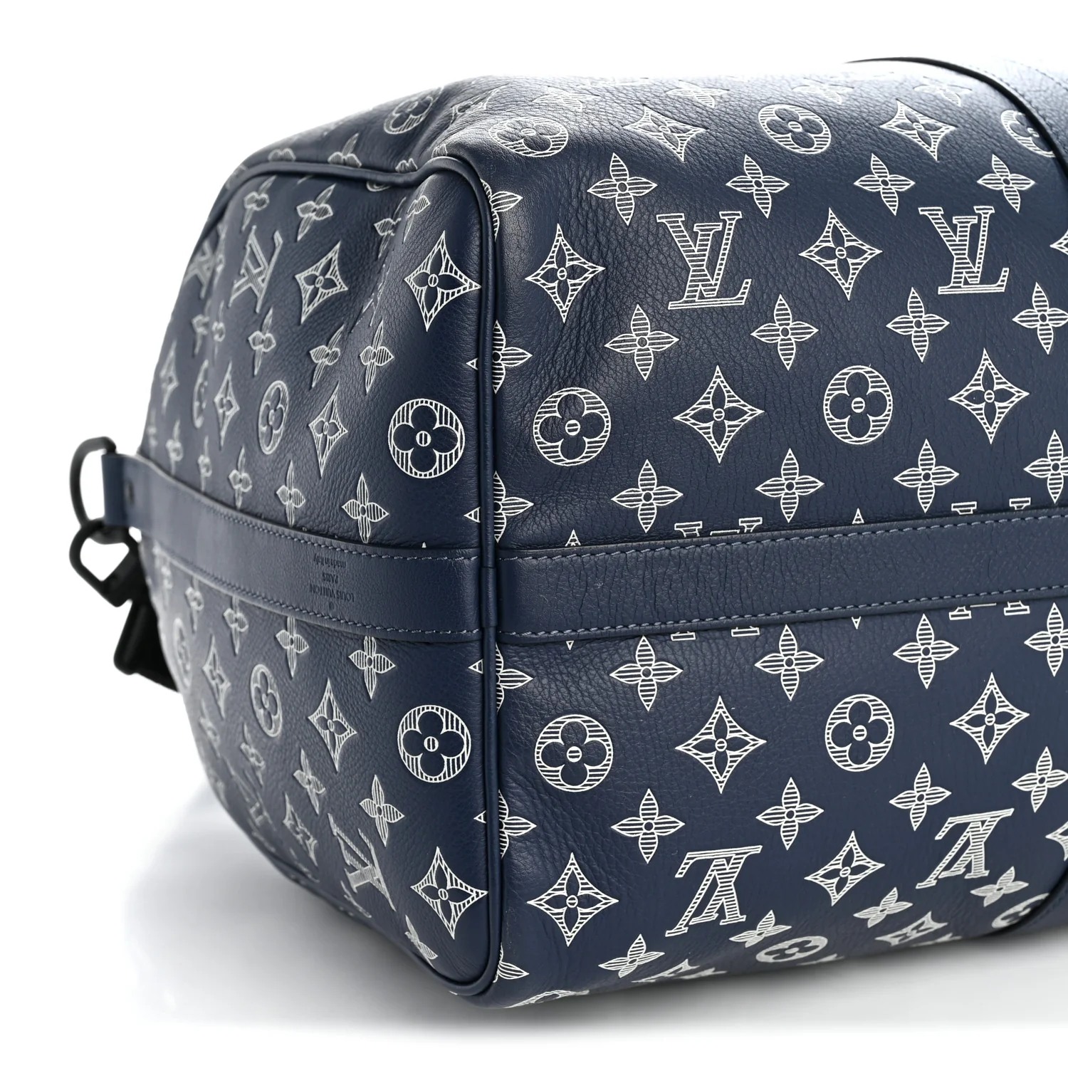 Calfskin Shadow Monogram Keepall Bandouliere 50 Ink Blue White