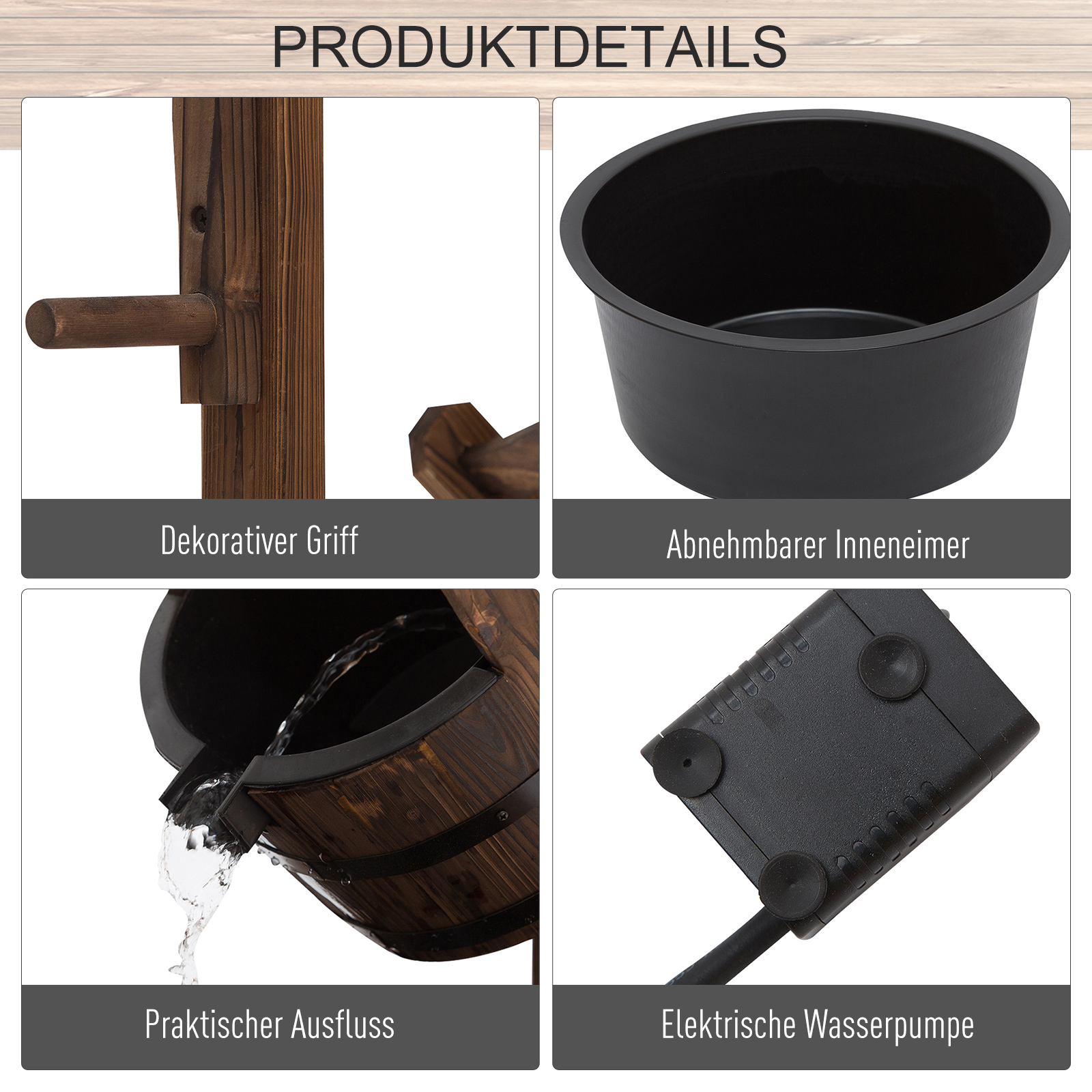 tuinfontein sierfontein fontein waterval reguleerbaar massief hout bruin