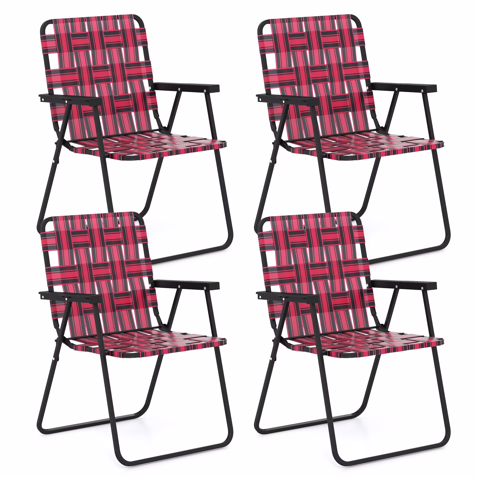 Foldable Camping Chair with Heavy Duty Metal Frame, Red/Black Webbed(Red)