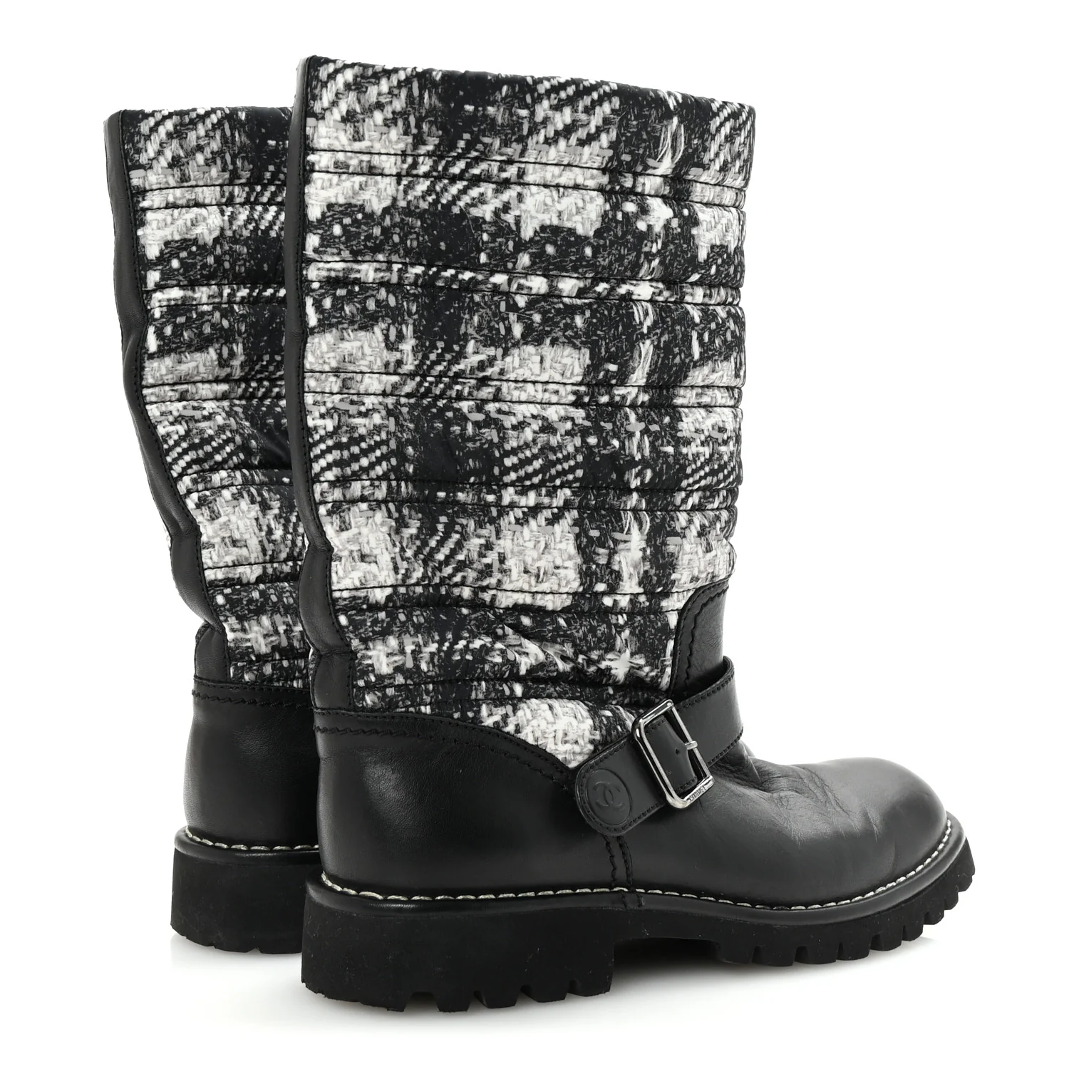 Calfskin Tweed Nylon Printed Boots 38 Black