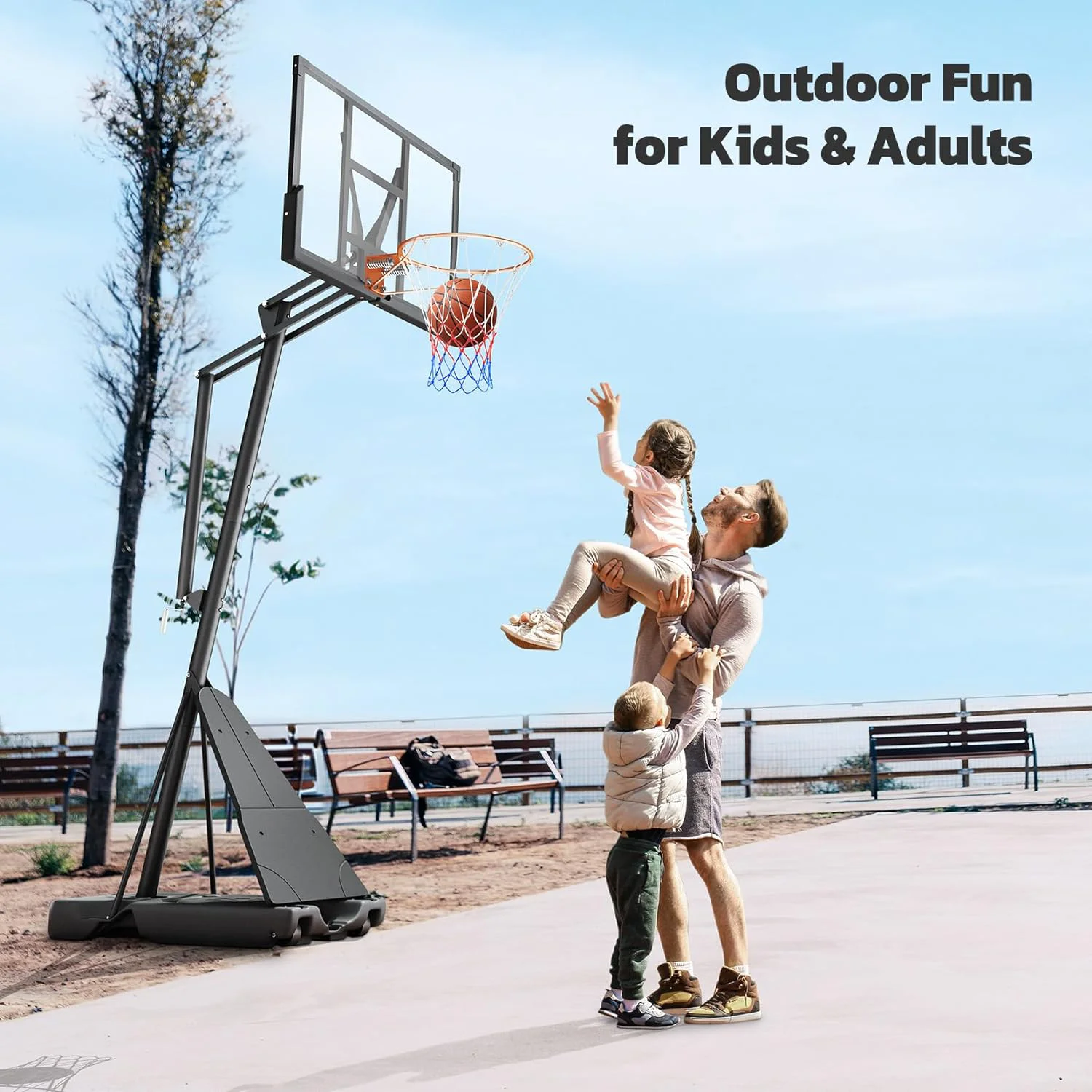 Basketball Hoop System,Quickly Height Adjustable 5.25-10ft, 44 inch PC Backboard Portable Basketball Goal for Outdoor Indoor Court - Image 6